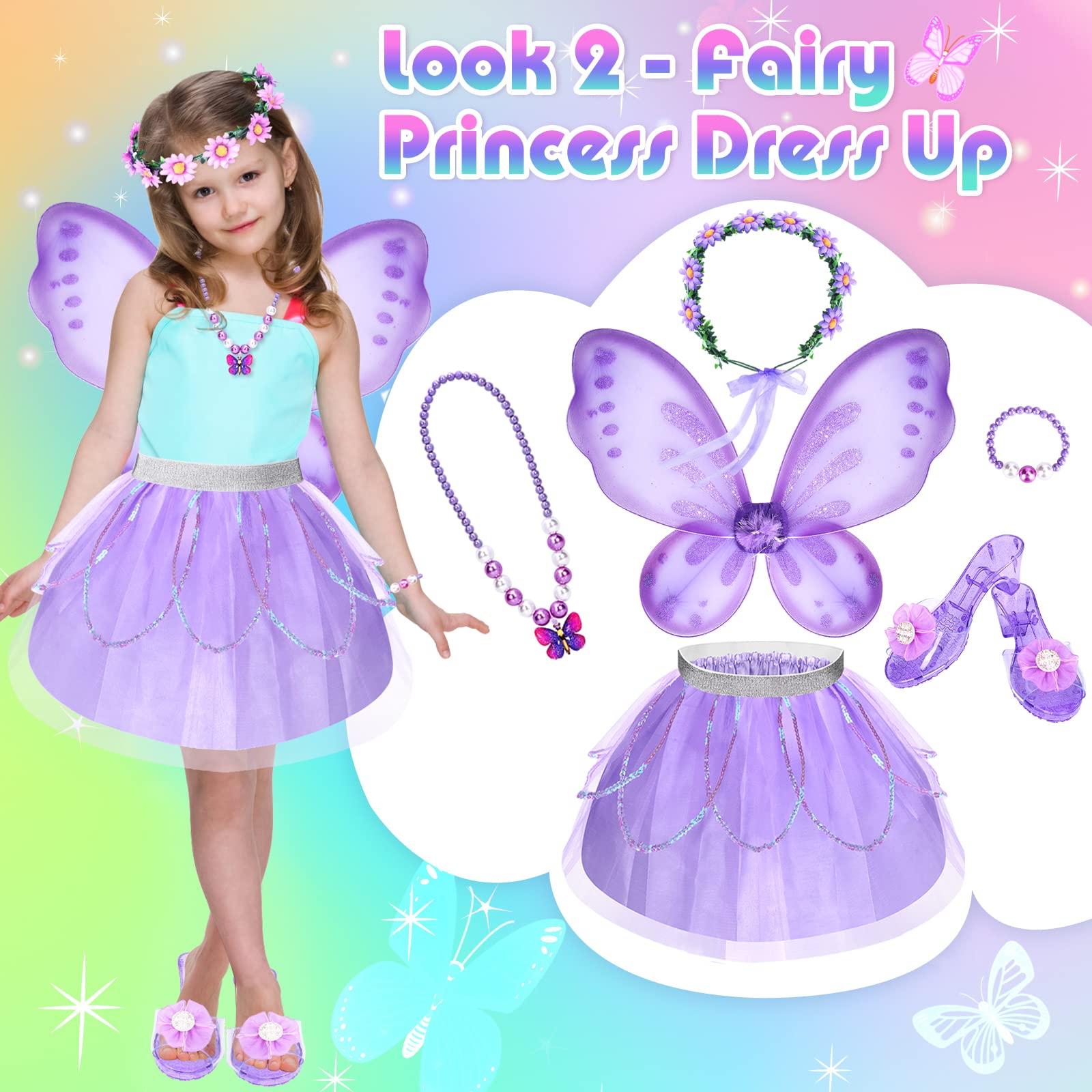 Unicorn & Flower Princess Dress Up Clothes Set for Girls - Tutu, Wings, Shoes, Jewelry, Headband & Play Toys Gift Set for Toddlers - Image 4