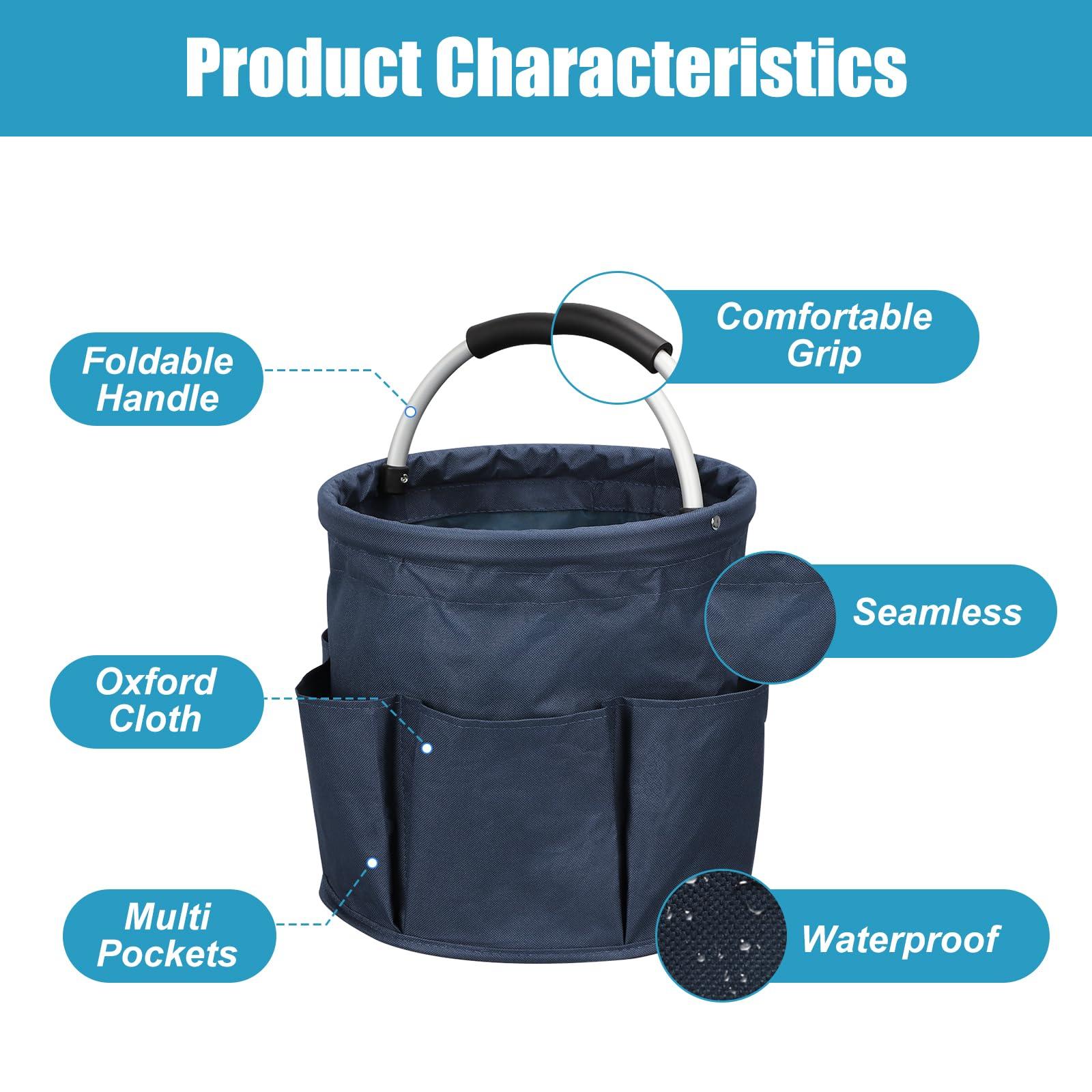 Qivine 17L Cleaning Caddy with Handle, Cleaning Supply Caddy Foldable Tool Bag Cleaning Products Organizers Portable Cleaning Bucket Organiser for Storing Towels(Blue) - Image 4