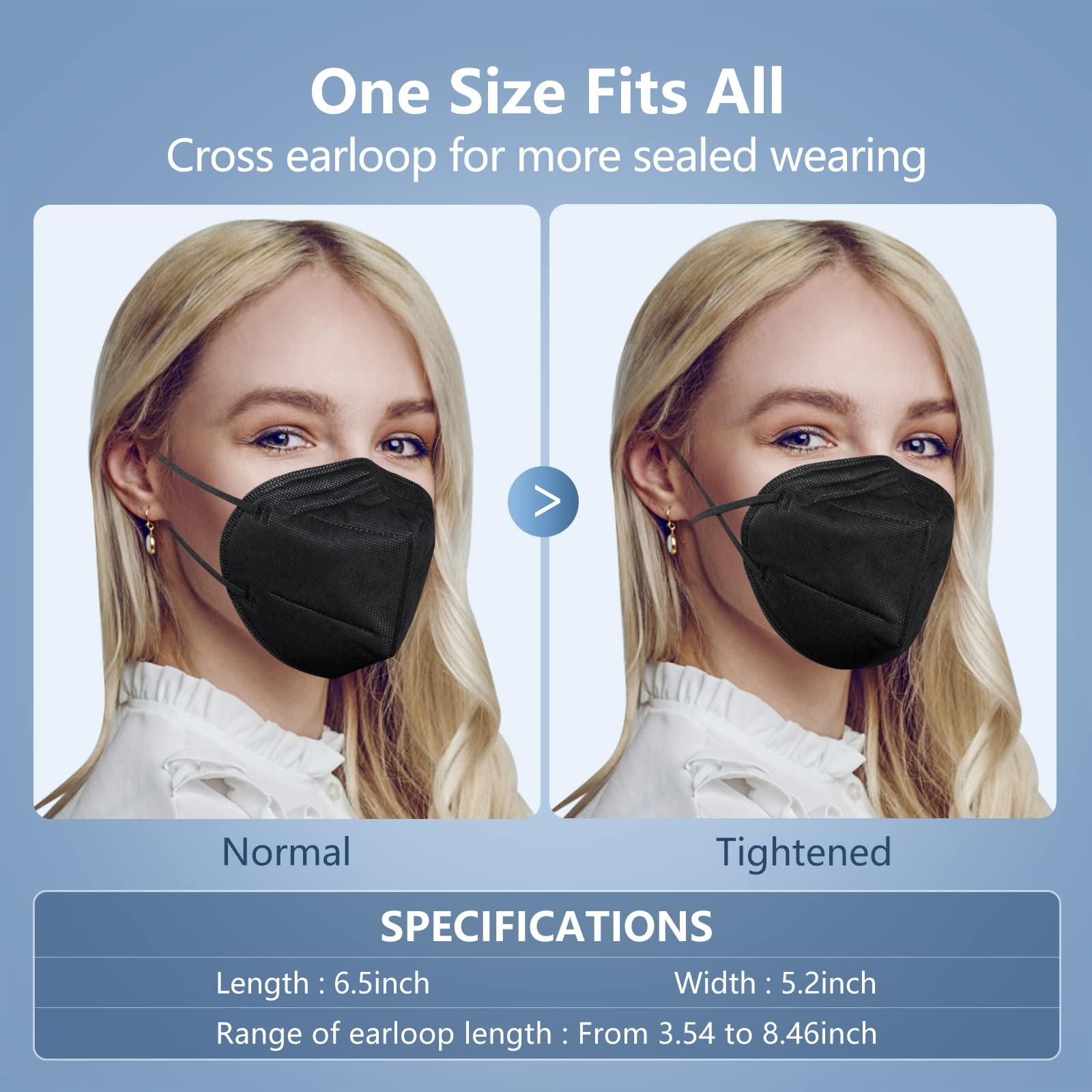 HALIDODO 100 Packs Individually Wrapped KN95 Face Mask 5-Ply Breathable & Comfortable Filter Safety Mask, Black - Image 6