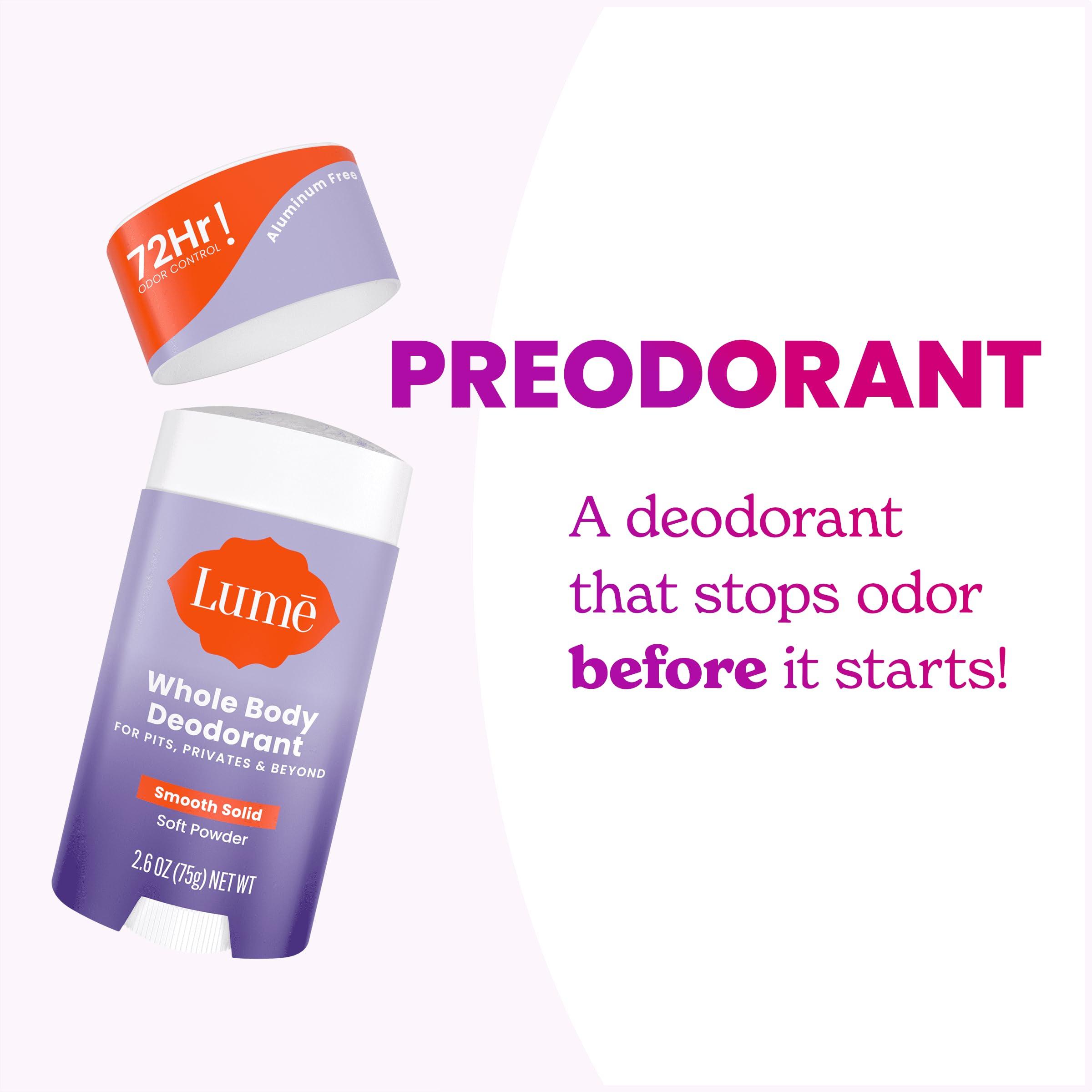 Lume Whole Body Deodorant - Smooth Solid Stick - 72 Hour Odor Control - Aluminum Free, Baking Soda Free and Skin Safe - 2.6 Ounce (Pack of 2) (Soft Powder) - Image 6