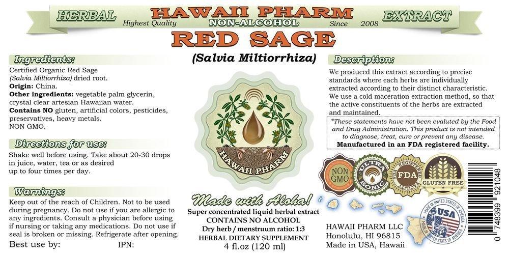 Red Sage Alcohol-Free Liquid Extract, Organic Red Sage (Salvia Miltiorrhiza) Dried Root Glycerite Natural Herbal Supplement, Hawaii Pharm, USA 2 fl.oz - Image 2