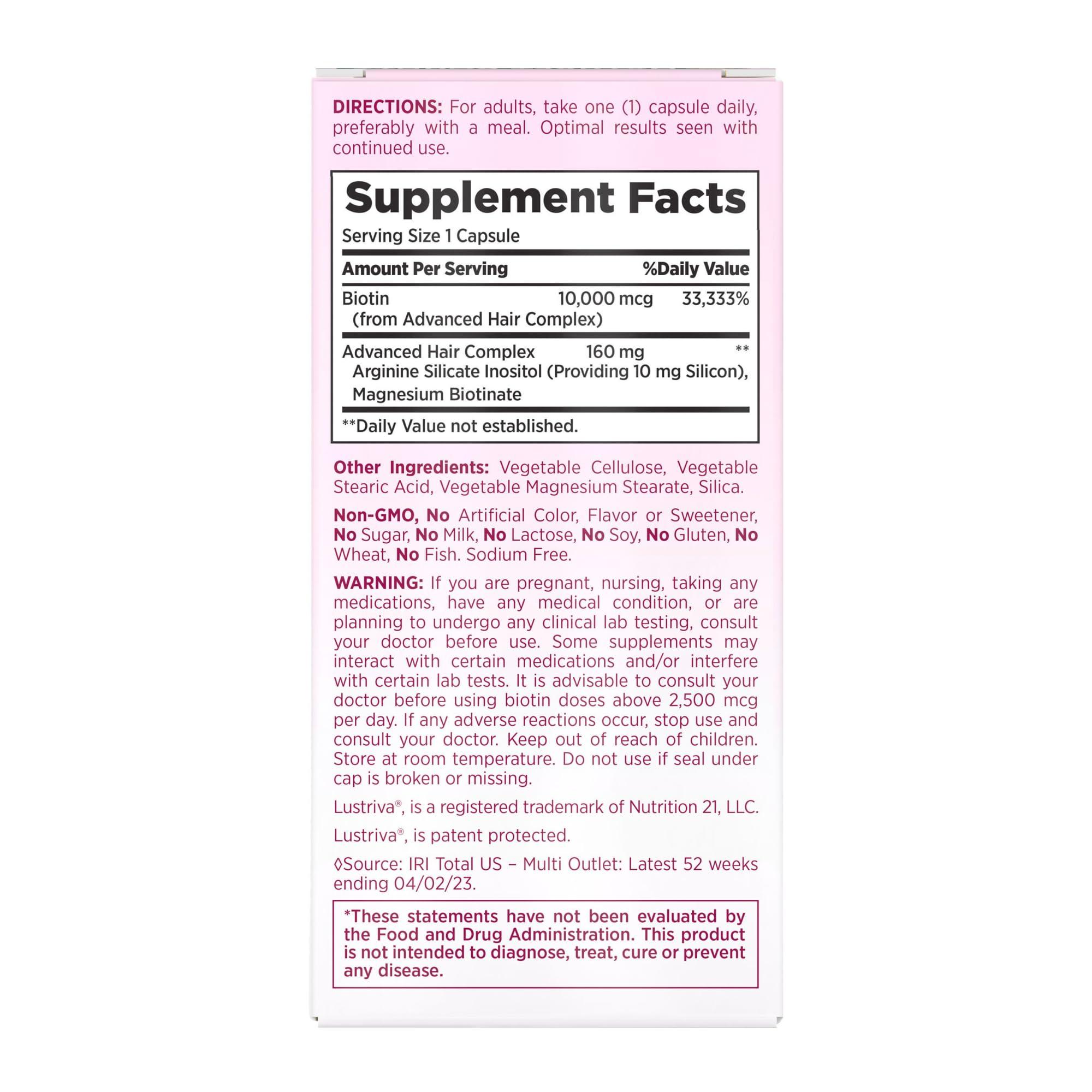 Nature's Bounty Optimal Solutions Hair Growth Supplement with Biotin, Hair Growth Vitamins with Biotin Silicon & Arginine, 1 Per Day, 30 Capsules, One Month Supply - Image 7