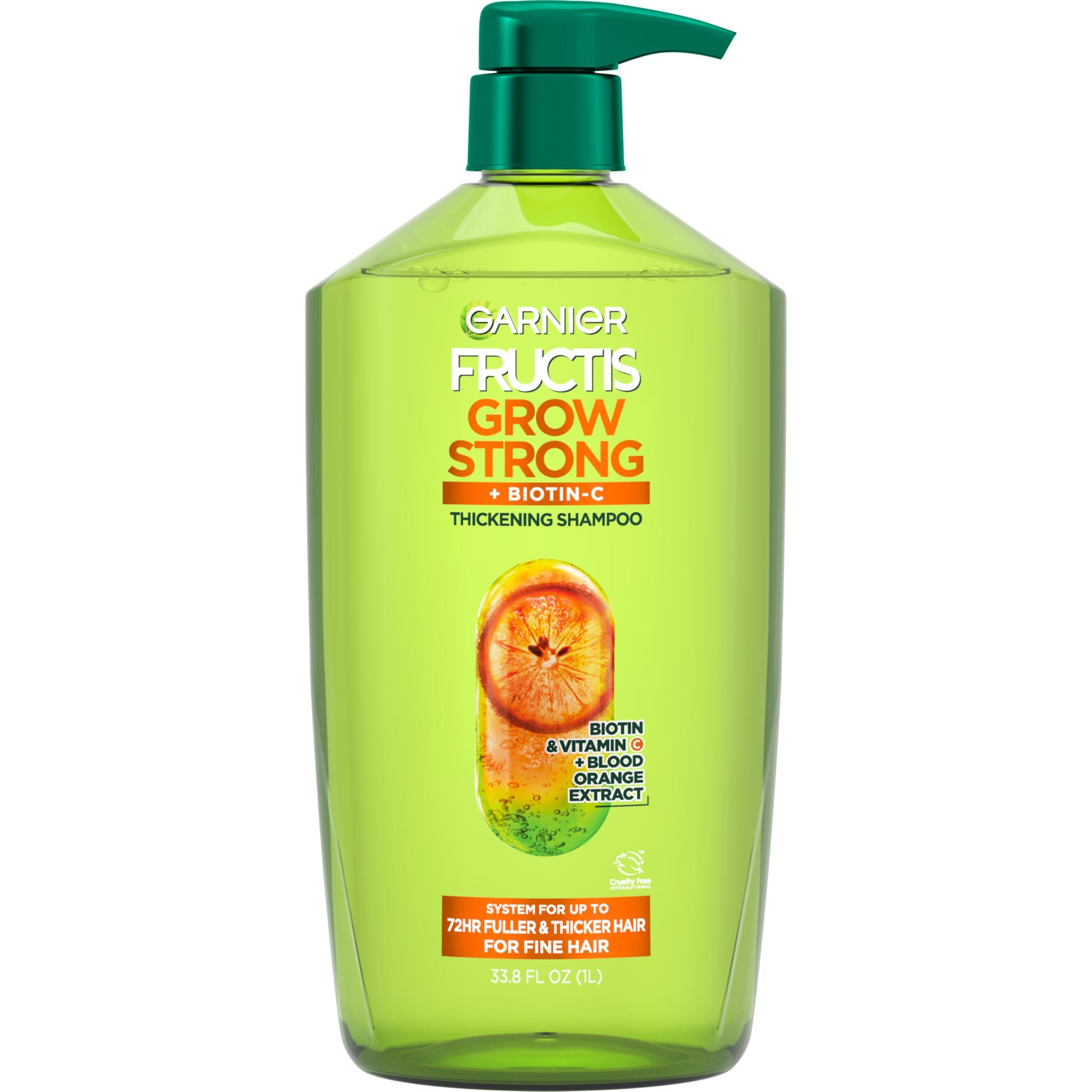 Garnier Fructis Grow Strong Thickening Shampoo for Fine Hair, Biotin-C, 33.8 Fl Oz, 1 Count (Packaging May Vary) - Image 1