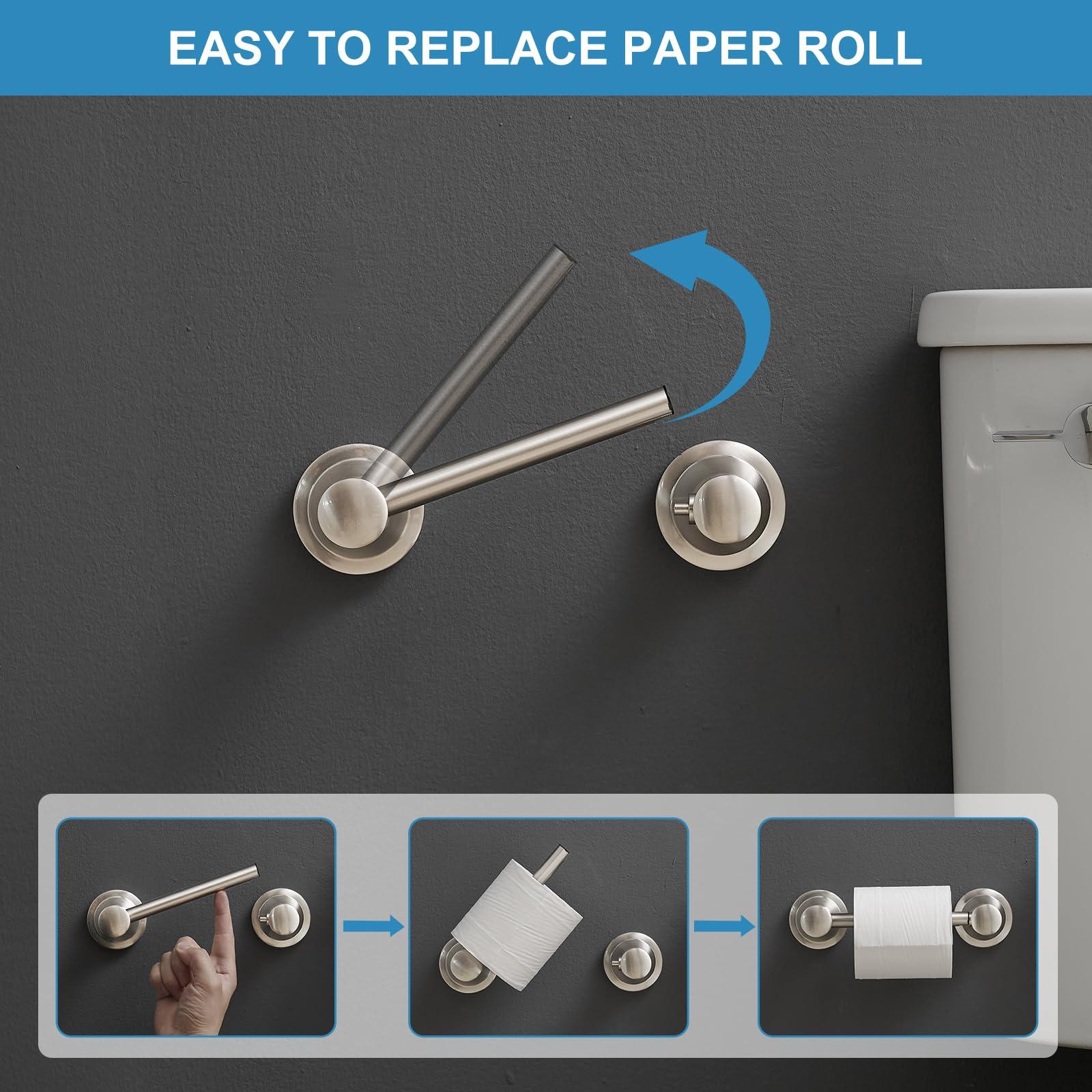RUMOSE Toilet Paper Holder and Hand Towel Ring Brushed Nickel Wall Mount Bathroom Hardware Accessories 2 PCS Set Flexible Pivoting Toilet Tissue Roll Holder and Towel Hanger, Stainless Steel - Image 5