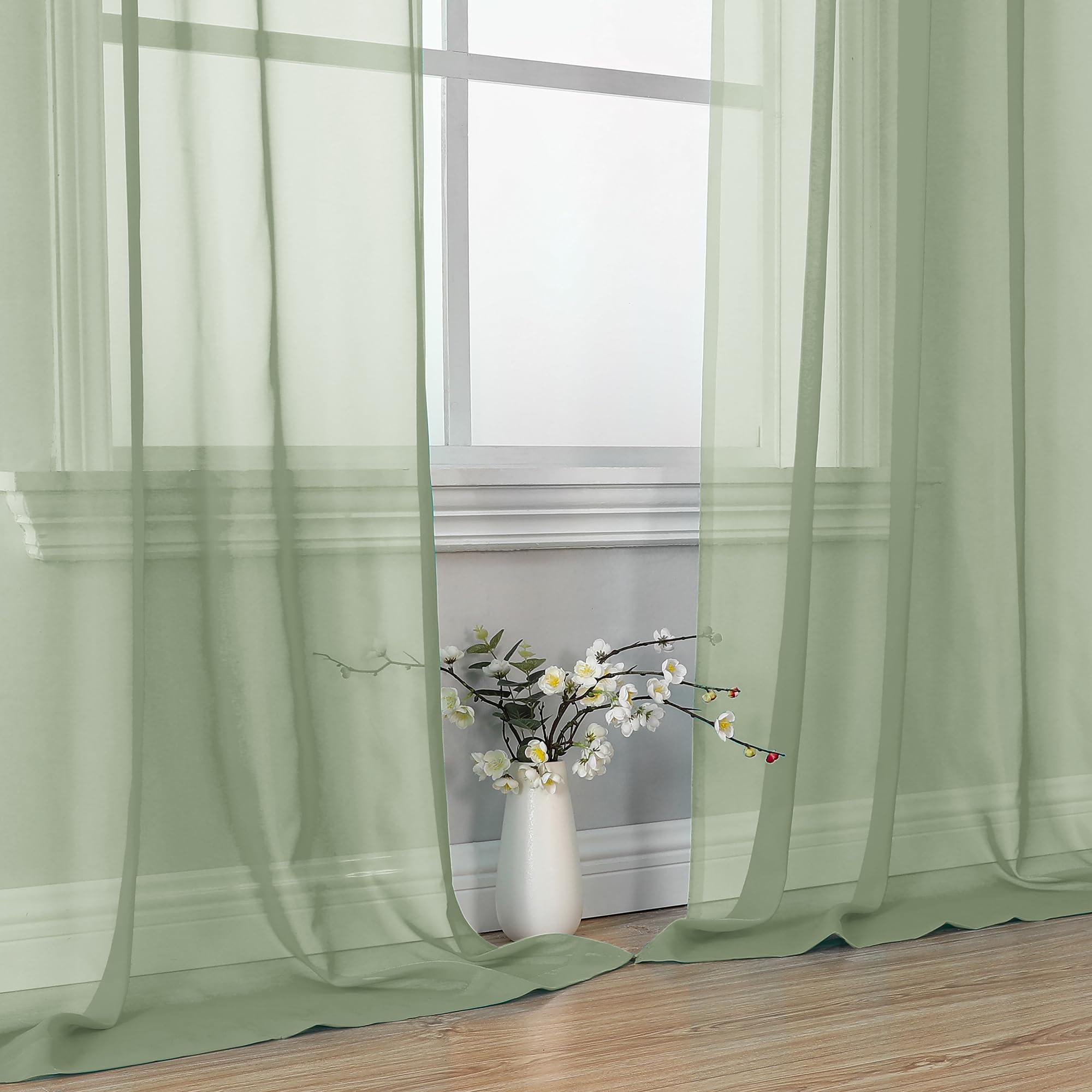 OVZME Bedroom Curtains 2 Panel Sets 84" Inch Length - Transparent Light Weight Soft Window Treatment Panels for Study Room/Living Room/Guest Room, Sage Green, Per Panel W42 X L84 inches - Image 8