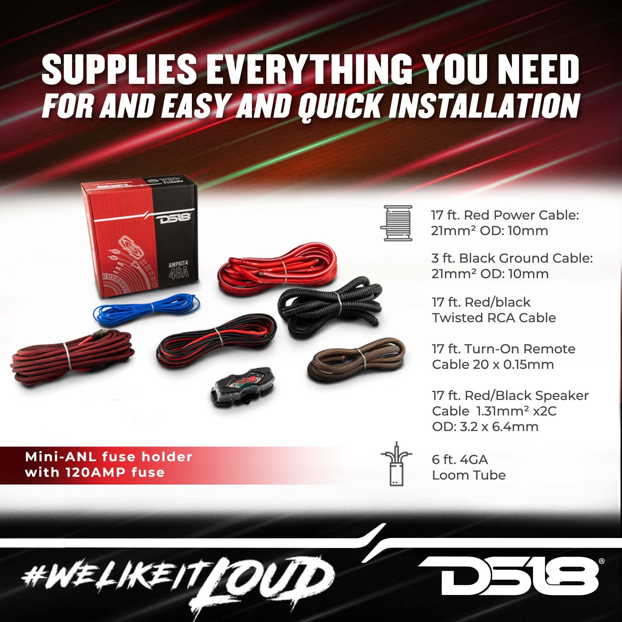 DS18 AMPKIT4 4 Gauge Amp Installation Wiring Kit - Amplifier Installation Kit 4 GA - A Car Amplifier Wiring Kit Simplifies Wire Connections and Delivers Power to Your Radio, Subwoofers, and Speakers - Image 3