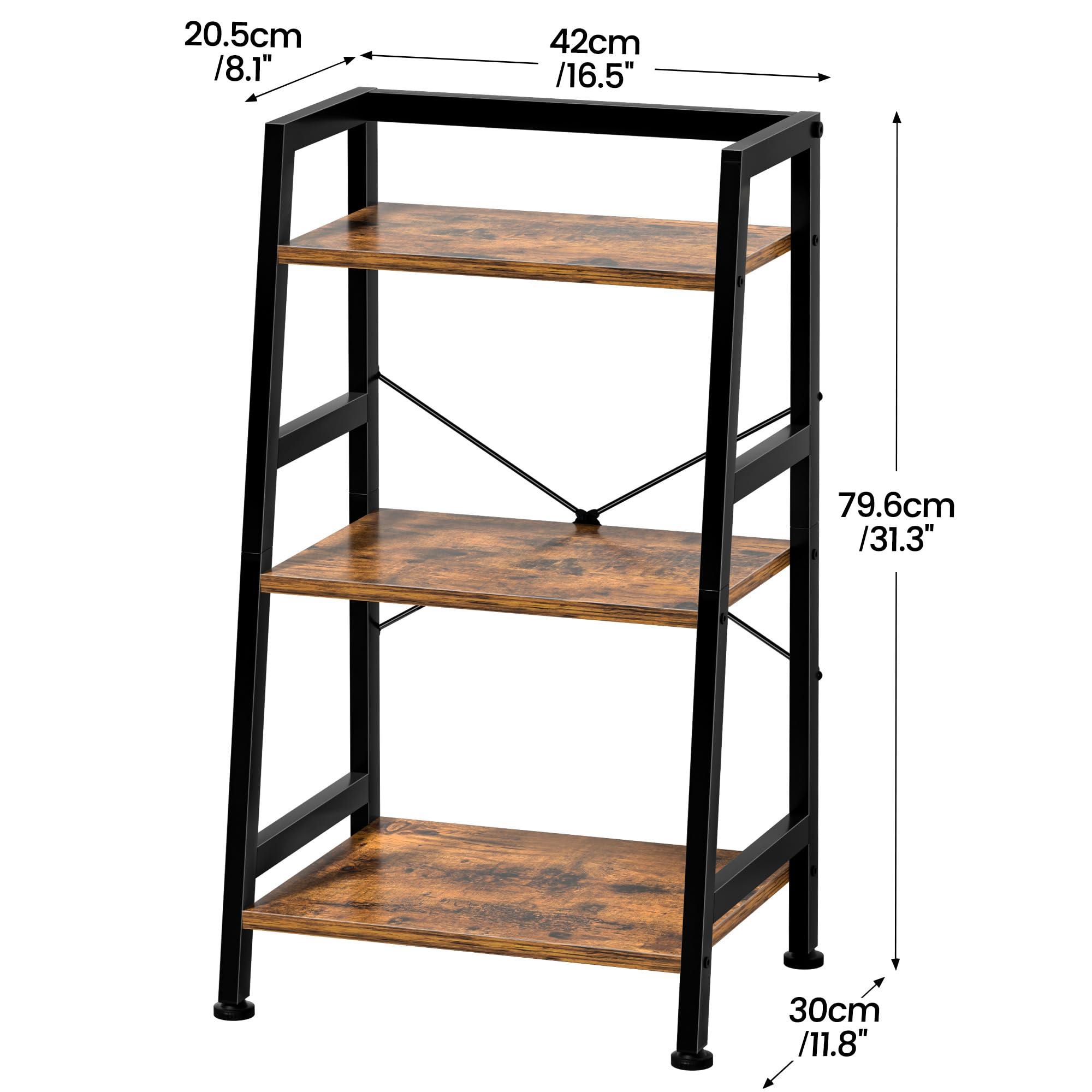 3-Tier Bookshelf, Ladder Shelf, Industrial Bookcase with Steel Frame, Metal Small Bookcase, Stand up Shelves for Living Room, Home Office, Kitchen, Bedroom, Industrial Style（Rustic Brown & Black） - Image 3
