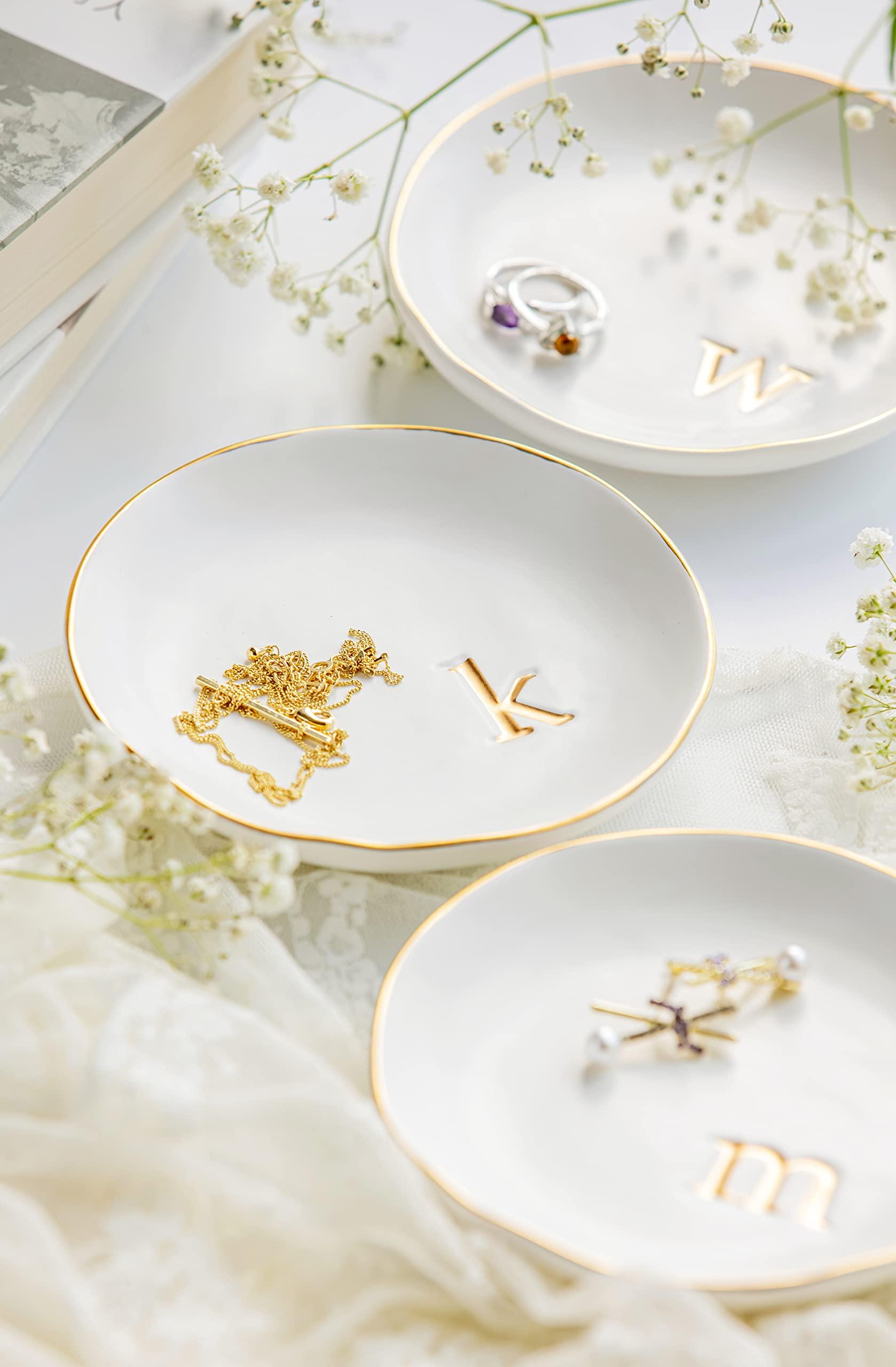 COLLECTIVE HOME - Ceramic Jewelry Tray, Decorative Trinket Dish for Rings Earrings Necklaces Bracelet Watch Keys, Birthday Mother's Day for Women, 4.75", White Surface (C) - Image 2
