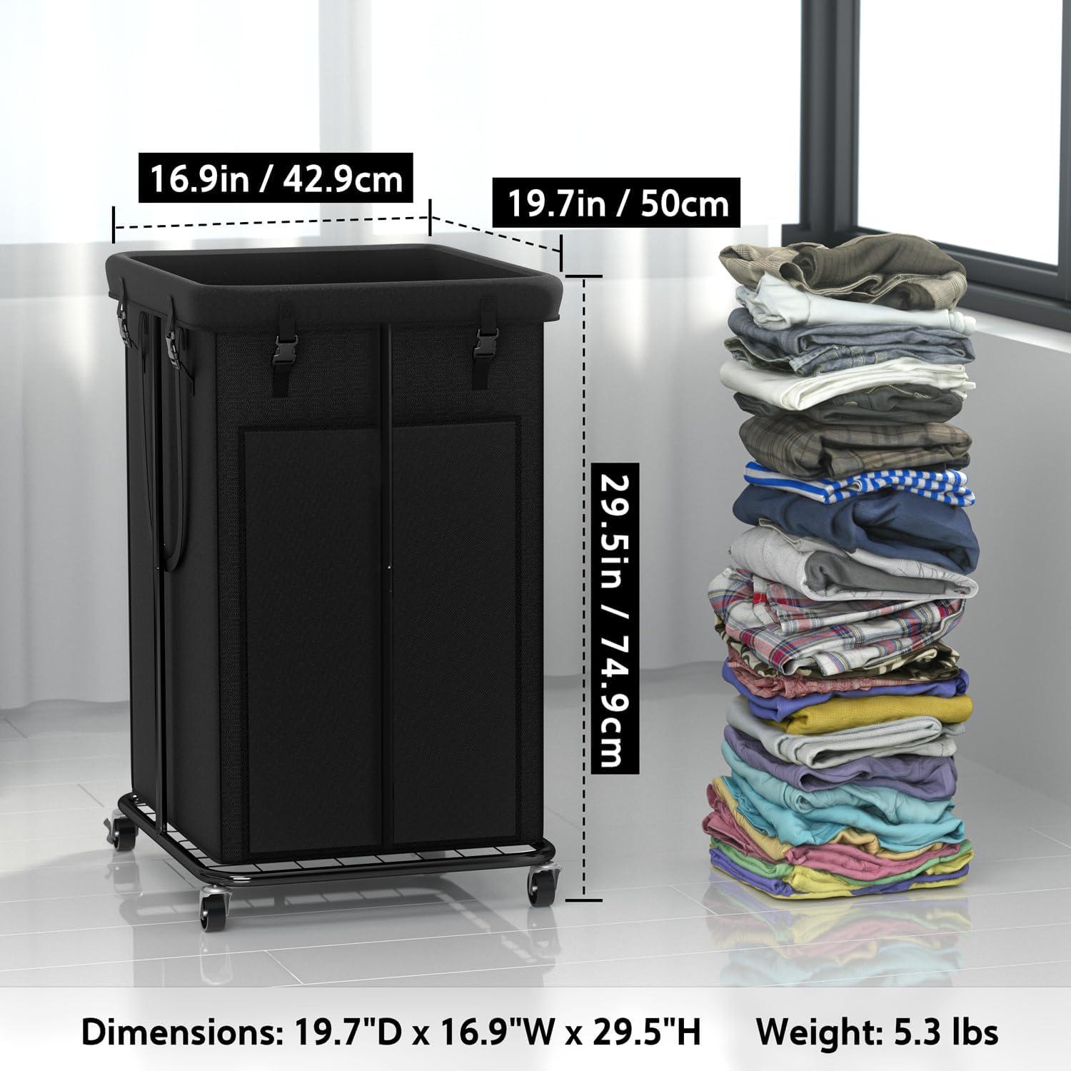 YKDIRECT 150L Laundry Basket Laundry Hamper with Wheels, Metal & Oxford Fabric Laundry Clothes Hamper, Suitable for Bedroom, Bathroom, Dorm Room, Laundry Room (Dark Black, 150L) - Image 2