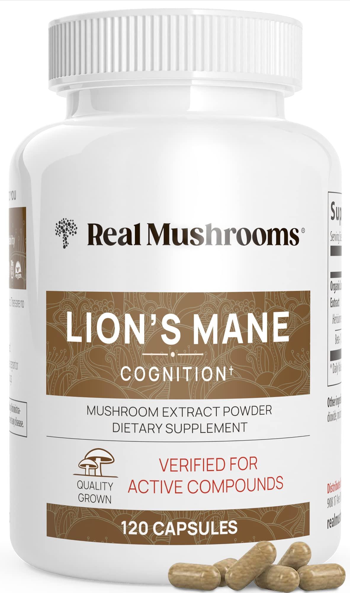 Real Mushrooms Lions Mane Supplement Capsules - Mushroom Supplement for Overall Wellness with Verified Beta Glucans – Non-GMO, Vegan Mushroom Supplements in 120 Capsules - Image 1