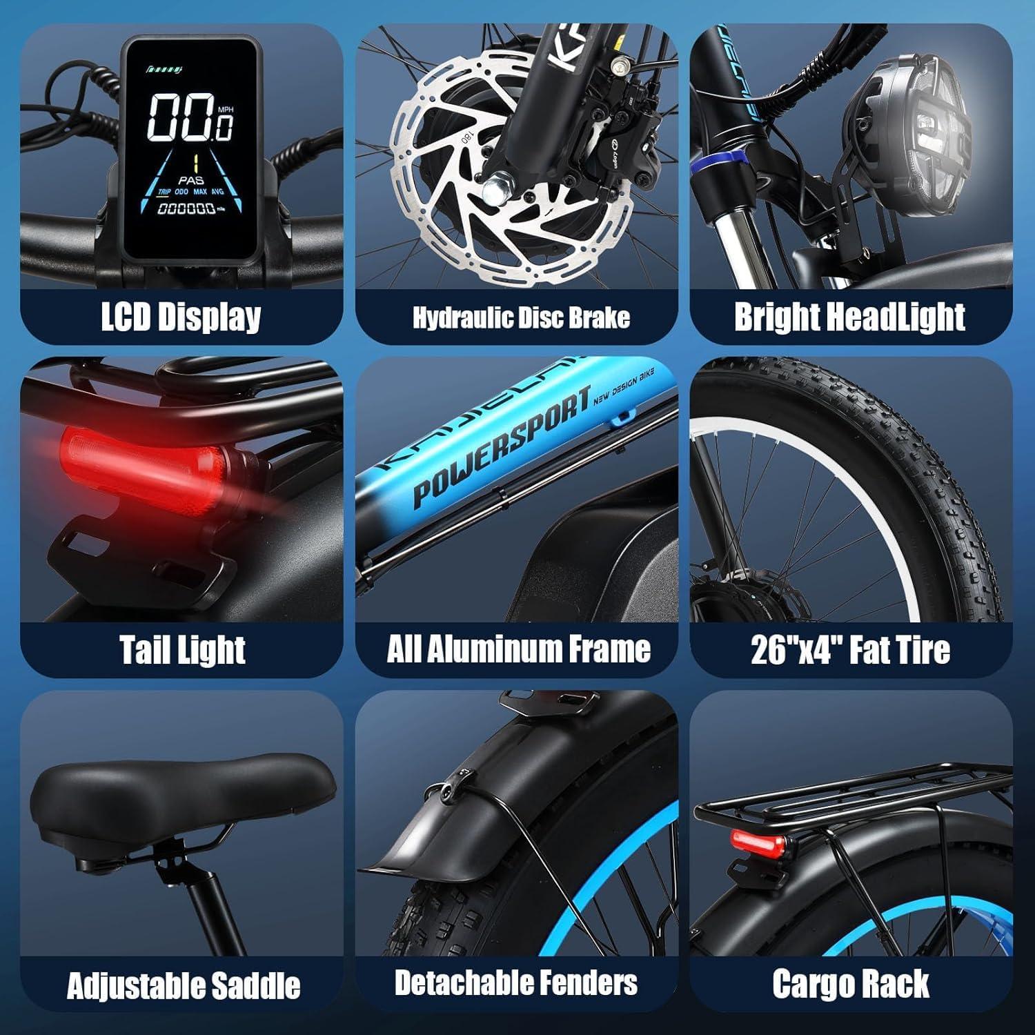 KAIJIELAISI Peak 4000W Dual Motor Electric Bike for Adult, 26 Inch Fat Tire All Terrain Electric Bike with 48V 23AH Battery Long Range E Bike, 21 Speed ​​Electric Dirt Bikes for Men. - Image 8