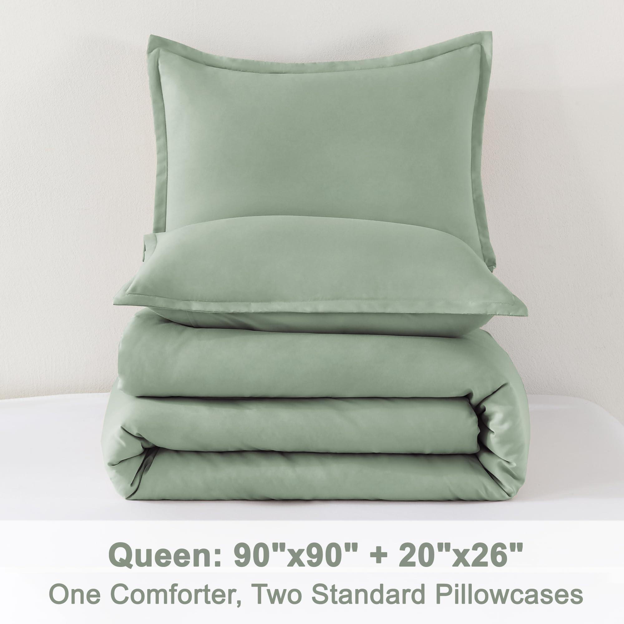 Litanika Queen Comforter Set Sage Green, 3 Pieces Lightweight Comforters Queen Size Solid Bedding Comforters Sets, Down Alternative Comforter Bed Set Quilt Blanket - Image 8