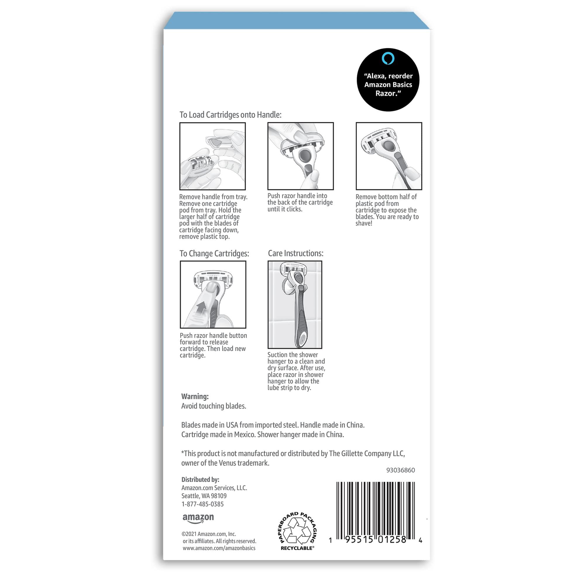 Amazon Basics 5-Blade Razor Handle for Women, Includes 12 Cartridges and Shower Hanger, 14 Piece Set, Blue - Image 2