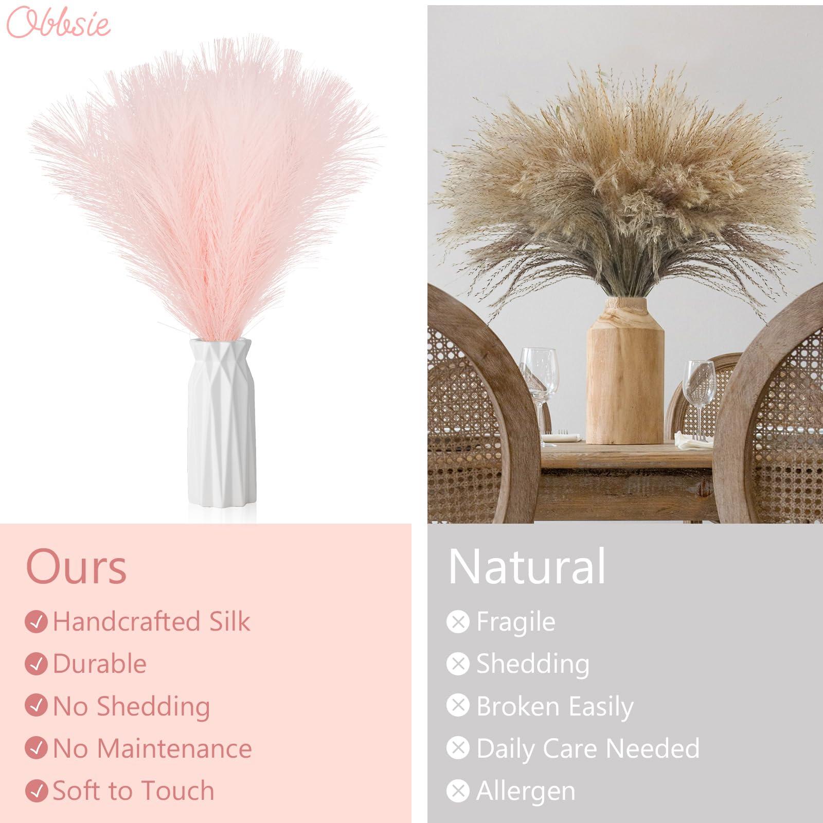 obbsie 50pcs Pink Faux Pampas Grass Decor, 21.6" Short Artificial Pompous Grass Floral Fake Pompas Grass Branches Vase Filler Flower Arrangement for Home Wedding Boho Decor - Image 5
