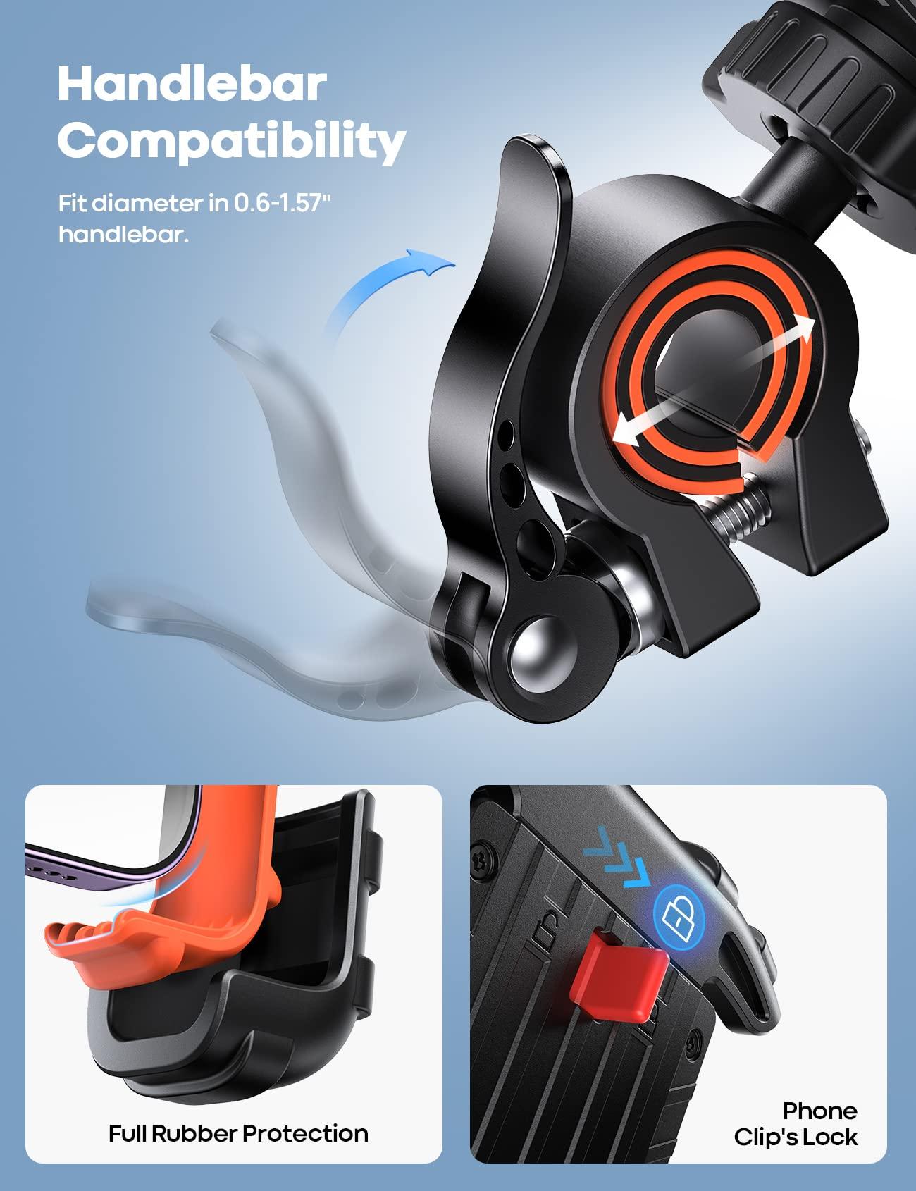 Lamicall Bike Phone Holder, Motorcycle Phone Mount - Motorcycle Handlebar Cell Phone Clamp, Scooter Phone Clip for iPhone 14 Plus/Pro Max, 13 Pro Max, S9, S10 and More 4.7" - 6.8" Smartphone, Orange - Image 6