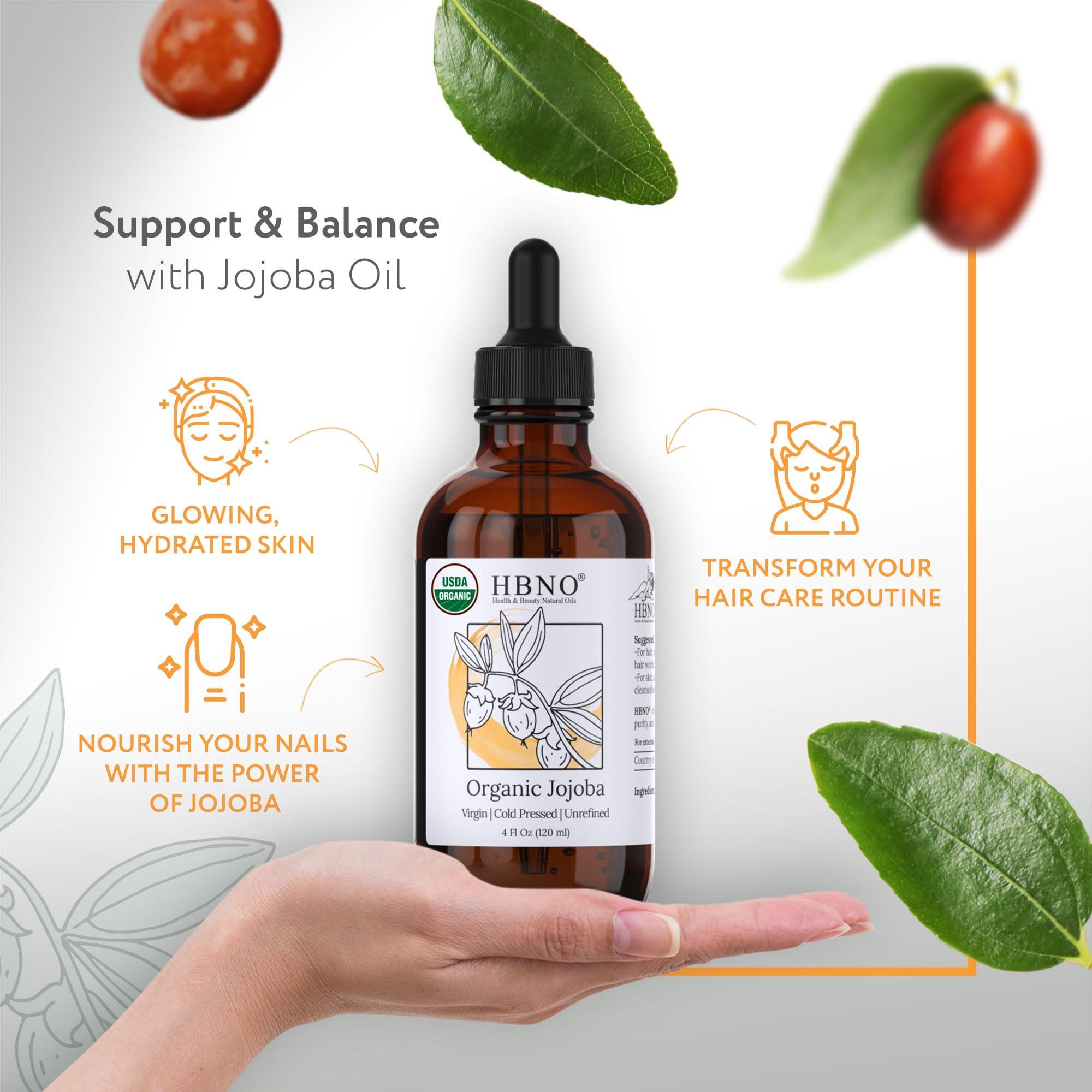 HBNO Organic Jojoba Oil - Huge 4 oz (120ml) Value Size - Natural Jojoba Oil, Cold Pressed - Perfect Carrier Oils for Massage, Aromatherapy, DIY, Soap Making, Face, Body, Lips, Hair, Nails - Image 2
