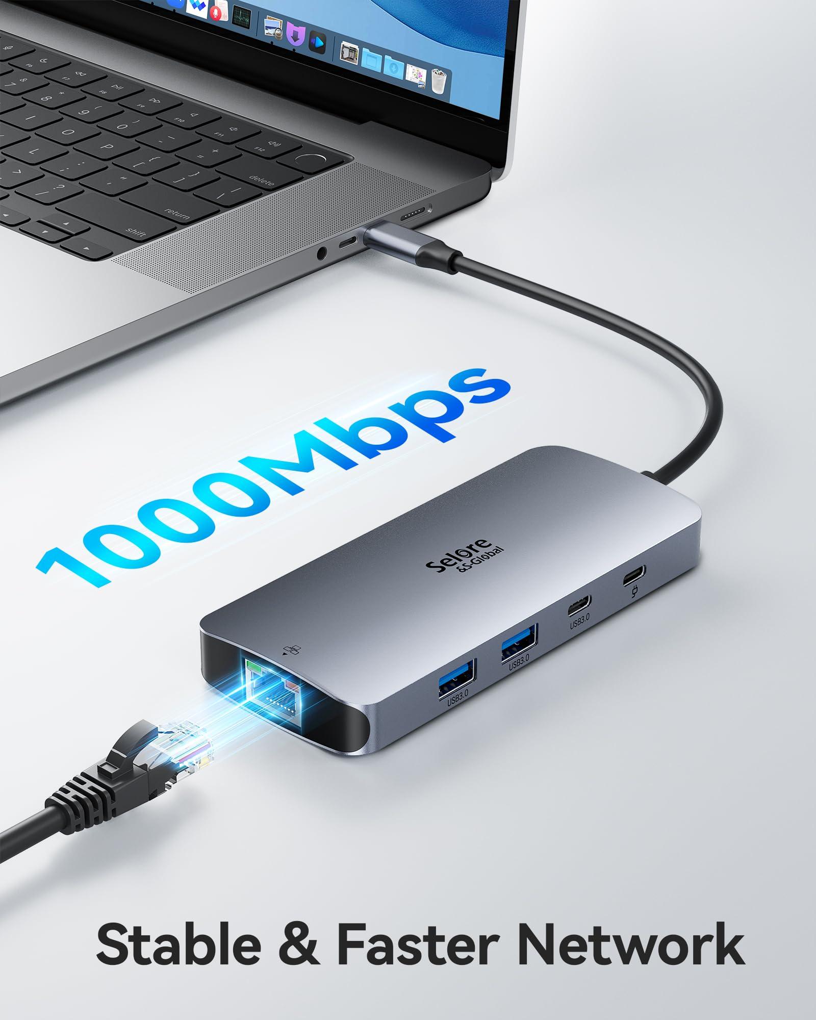USB C Docking Station Dual Monitor, Selore Docking Station 3 Monitors Triple 4K Display with 2 HDMI, DisplayPort, 1 Gbps Ethernet, 100W PD Charging, USB 3.0 Ports Adapter for Dell, HP, Lenovo,etc - Image 5