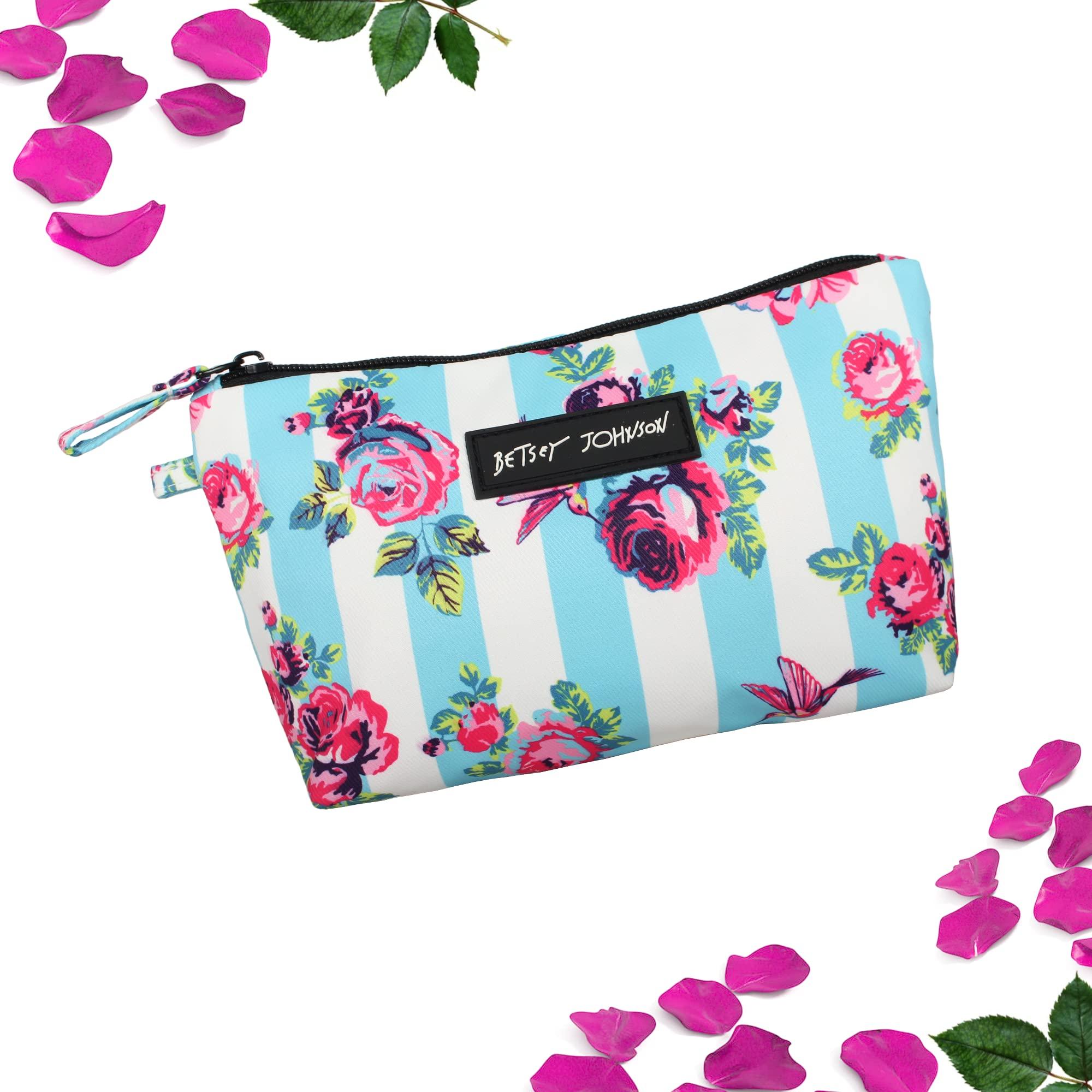 Betsey Johnson 8.5 Inch Zipper Cosmetic Pouch Small Toiletry Bag Lightweight Durable Polyester Organizer with Inner Zipped Pocket Good For Makeup Accessories and Travel Needs (Hummingbird Floral) - Image 3