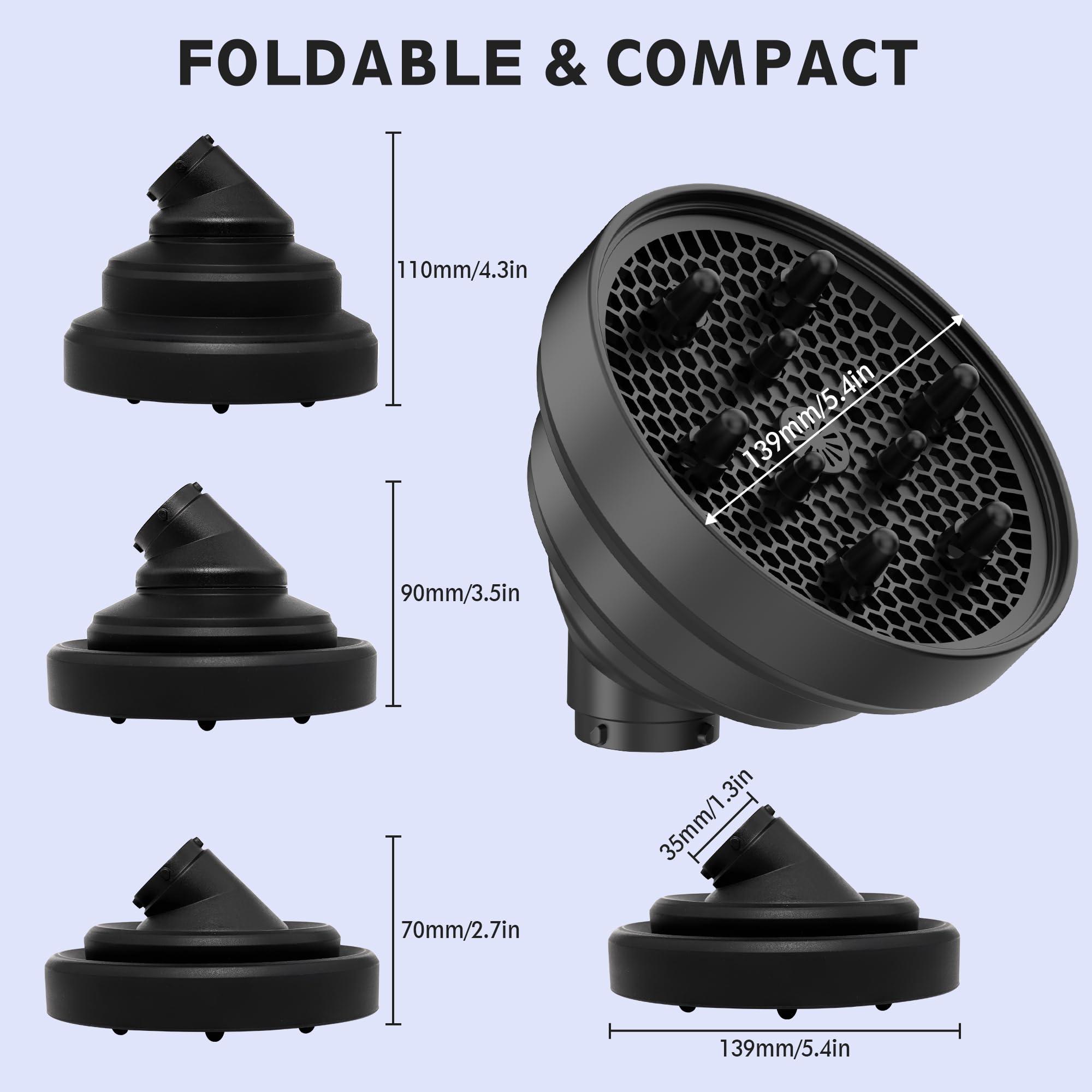 KingKam Upgraded Diffuser Attachment for Dyson Airwrap, Collapsible Foldable Hair Diffuser Nozzle for Airwrap, Converts for Dyson Airwrap to Hair Dryer, Travel and Portable - Black - Image 5