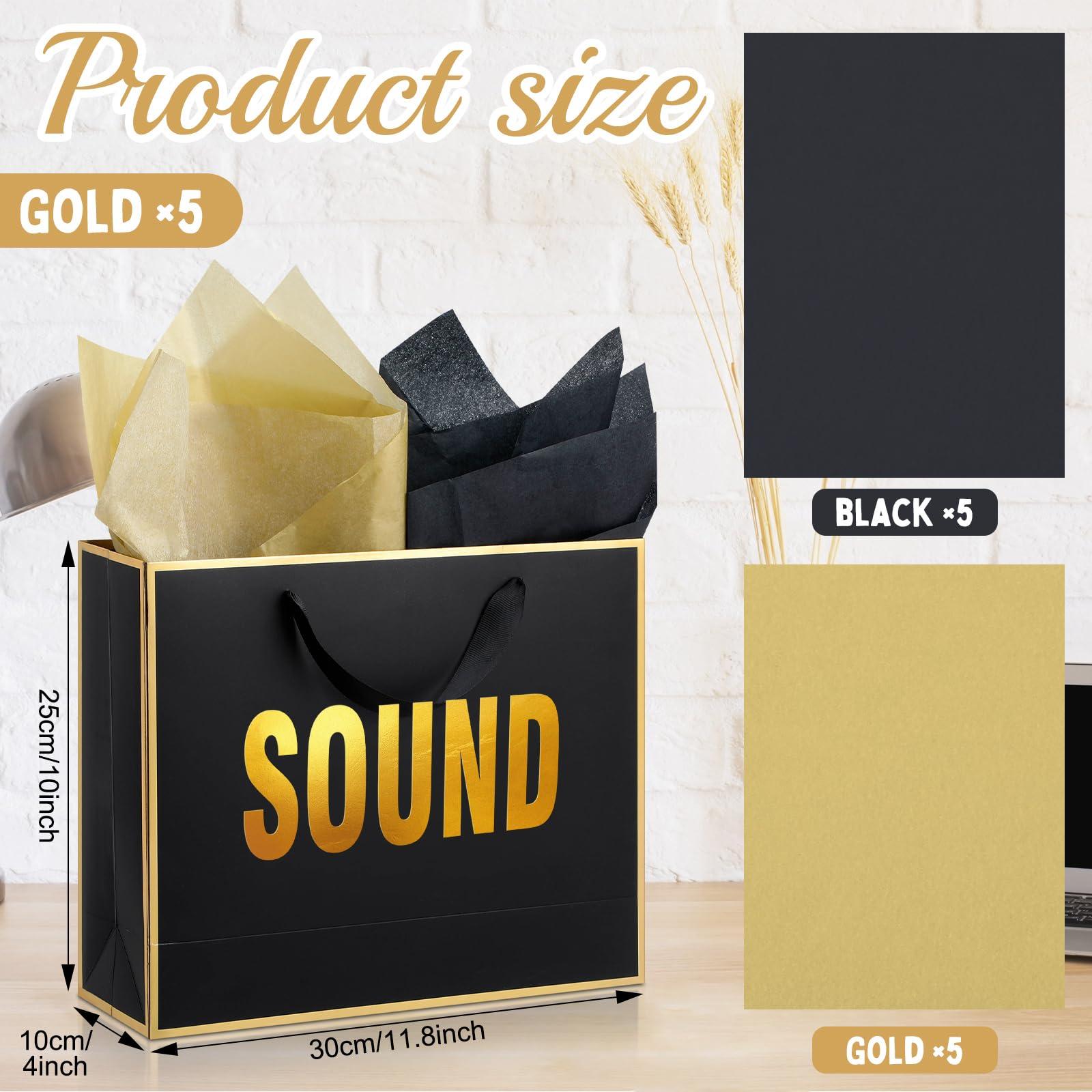 Kolldenn 5 Senses Gift Bags for Him Her Five Senses Gift Bag with Ribbon Handles and Tissue Paper Present Wrappings for Valentine Wedding Birthday Mothers Day(Black,11.8 x 10 x 4 Inch) - Image 2