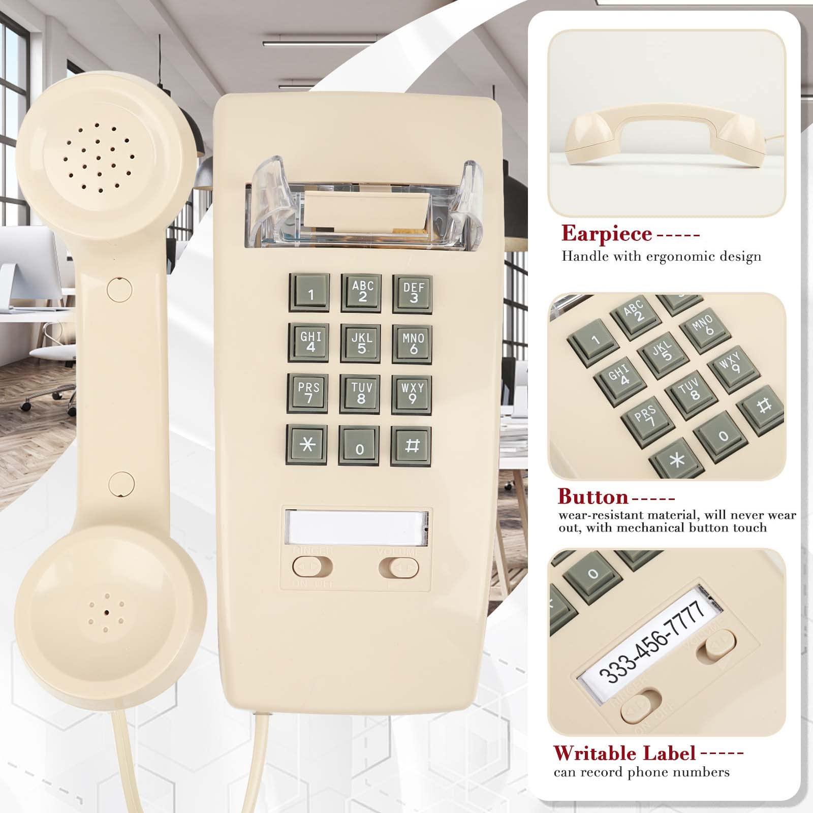 Wall Phone with Classic Design,Corded Wall Phone,Crisp Mechanical Ringer,Easy to Install, Retro Phone, Perfect for Kitchen,Living Room & Bedroom (Beige) - Image 2