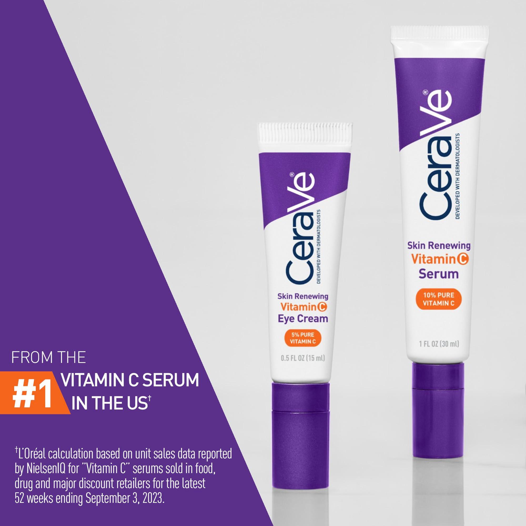 CeraVe Skin Renewing Vitamin C Eye Cream, Vitamin C, Hyaluronic Acid, Ceramides & Caffeine, Under Eye Cream For Dark Circles and Puffiness, Fragrance Free & Ophthalmologist Tested, 0.5 Fl. Oz - Image 2