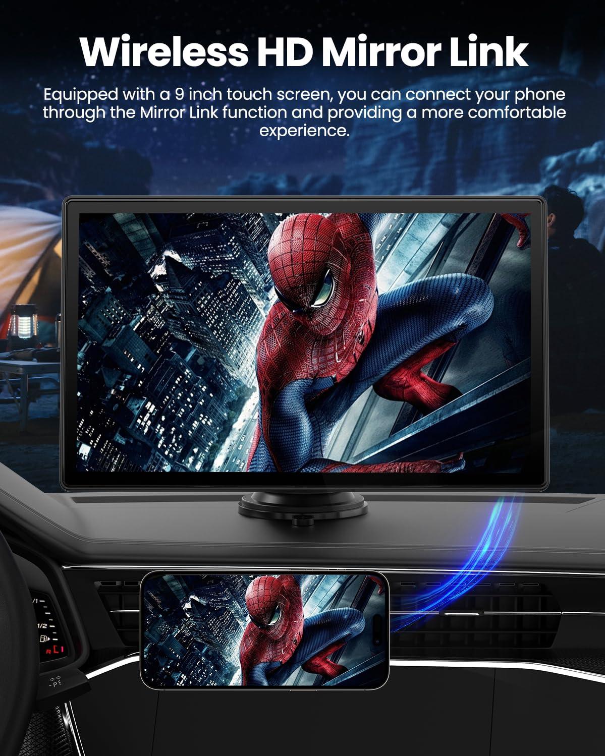 Wireless CarPlay Screen - 9'' Portable Car Stereo with 4K Dash Cam, 1080P Backup Camera, Satellite Radio, Apple CarPlay & Android Auto, GPS Navigation/AirPlay/Voice Control - Image 7