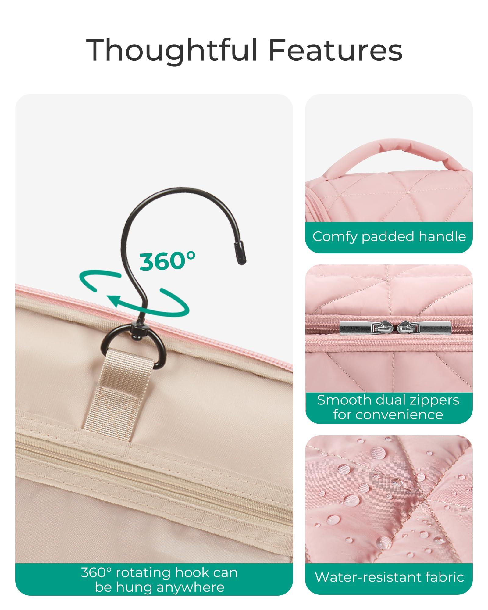 BAGSMART Toiletry Bag Travel Bag with Hanging Hook, Water-resistant Lightweight Puffy Makeup Bag Large Wide-open Travel Bag for Women Travel Organizer for Accessories, Cosmetics, Toiletries, Beige - Image 4