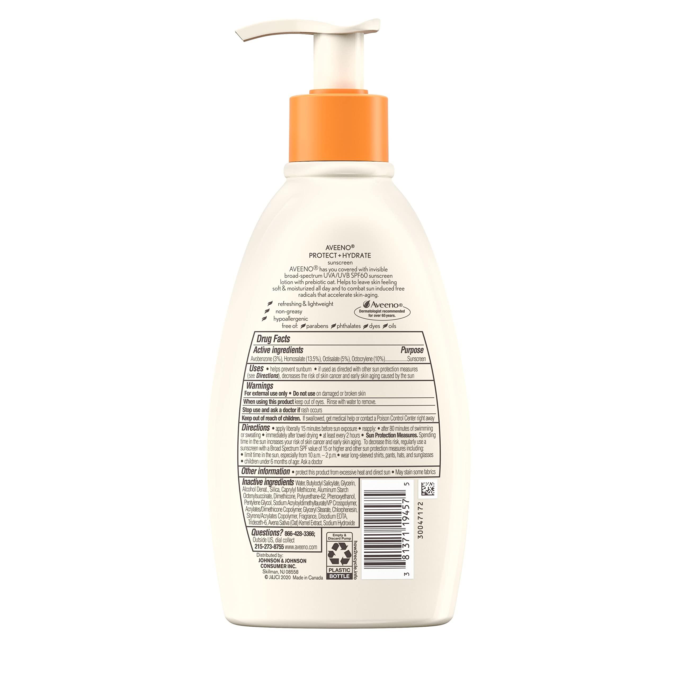 Aveeno Protect + Hydrate Sunscreen Moisturizing Body Lotion with Broad Spectrum SPF 60 and Prebiotic Oat, Weightless, Paraben, Oxybenzone, and Oil Free Sunscreen, 12 FL OZ - Image 9