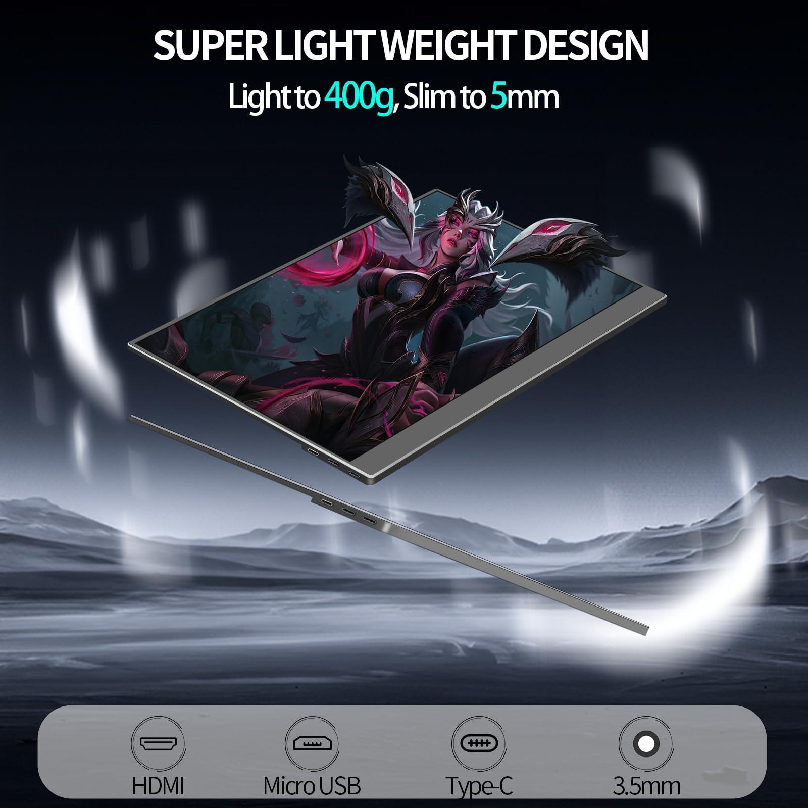 StarXnDa Portable-Monitor-14inch, 2560 * 1600p 2.5K Portable Gaming Monitor 144Hz Ultra-Slim 400Nits 100% sRGB HDR Portable Laptop Monitor with USB Type C HDMI Port Dual-Speakers - Image 4