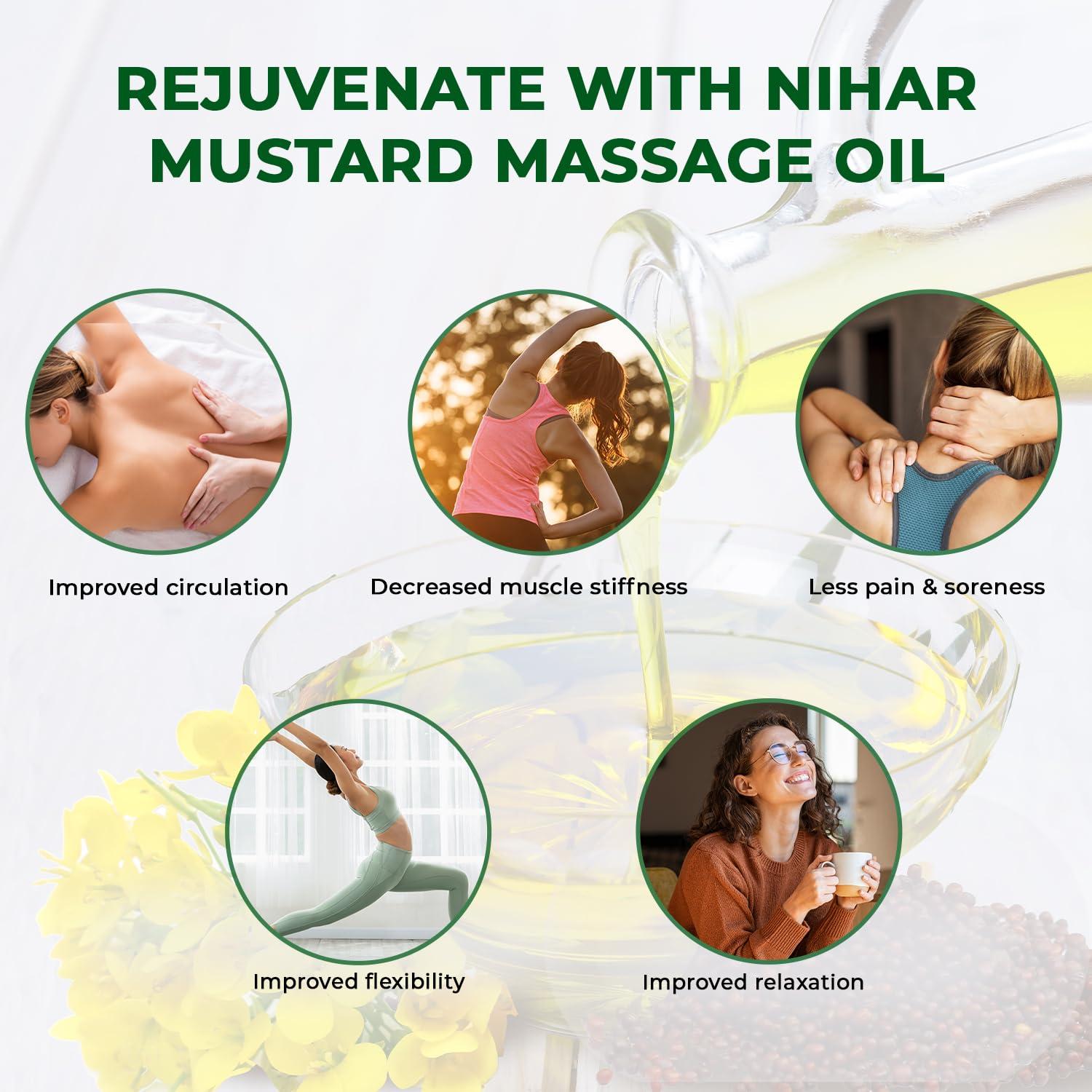 Nihar Naturals Kacchi Ghani Mustard Oil| Cold Pressed| 100% Pure Mustard Oil| For Skin, Hair Care & Body Massage| Enriched with Omega 3 & Natural Anti-Oxidants| Unrefined Mustard Oil| 33.8 Fl.oz. - Image 5