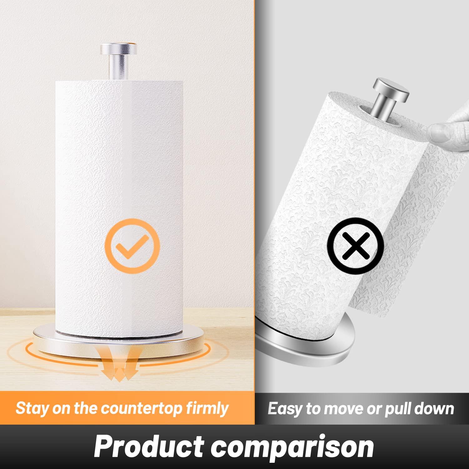 VEHHE Paper Towel Holder Countertop, Stainless Steel Paper Towel Holder Stand with Weighted Base Suction Cups, Standing Paper Towel Roll Holder for Kitchen Bathroom (Silver) - Image 7