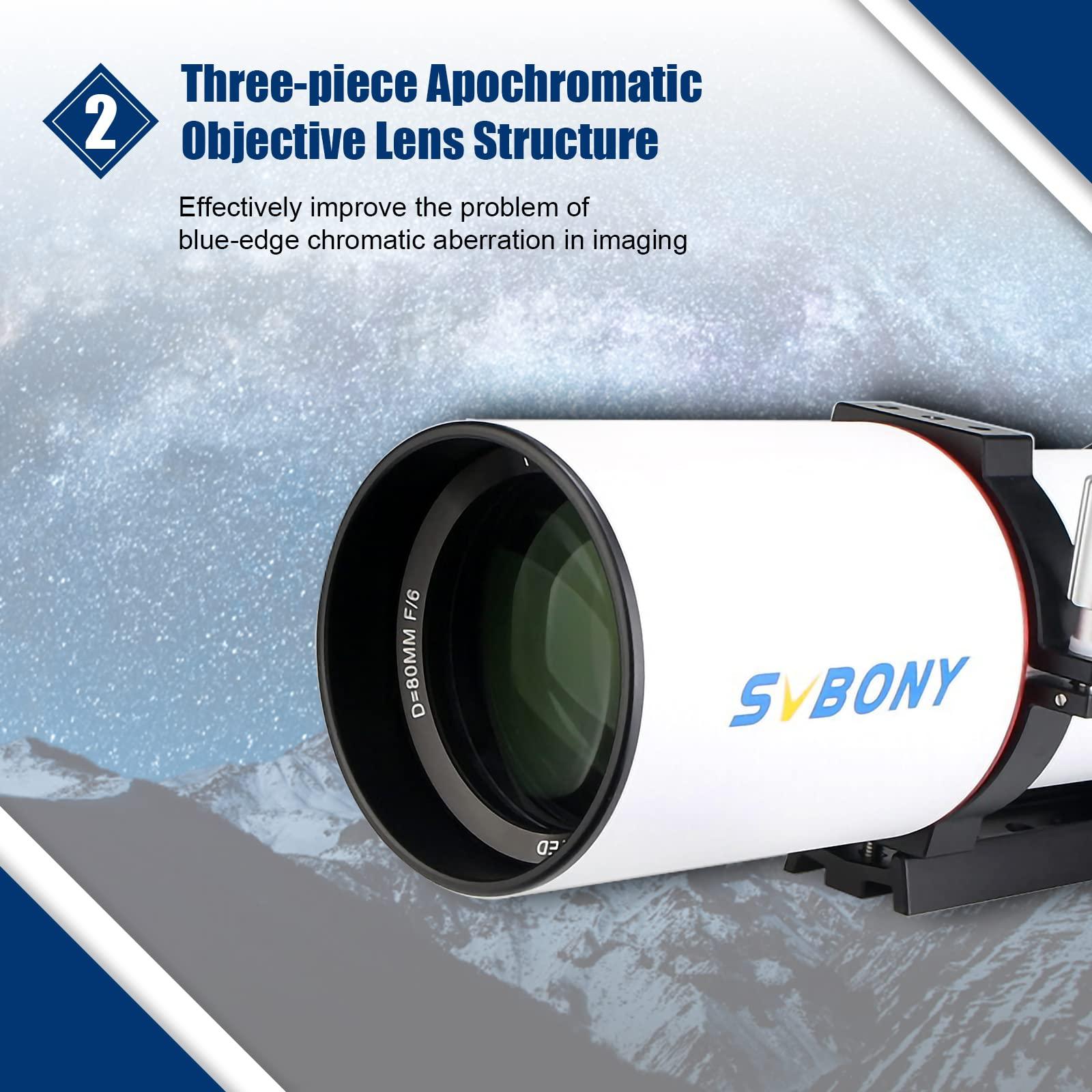 SVBONY SV550 APO Triplet Refractor, 80mm F6 OTA with Micro-Reduction Rap Focuser, Portable Telescope Adults for Deep Sky Astrophotography and Visual - Image 3