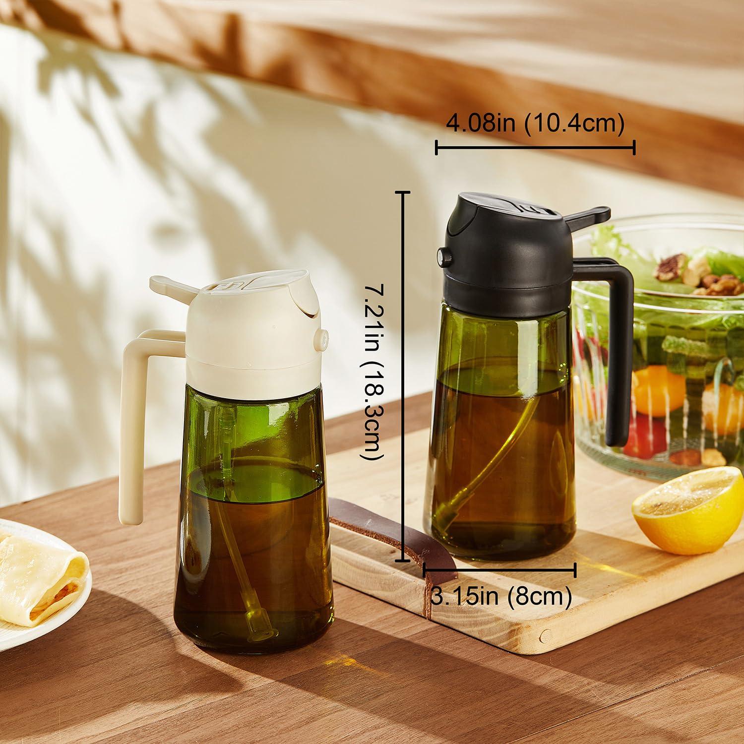 TrendPlain - Original 16oz/470ml Olive Oil Dispenser Bottle for Kitchen Gadgets and Air Fryer Accessories - Olive Oil Sprayer for Cooking w/Stickers - Black&Green - Image 2