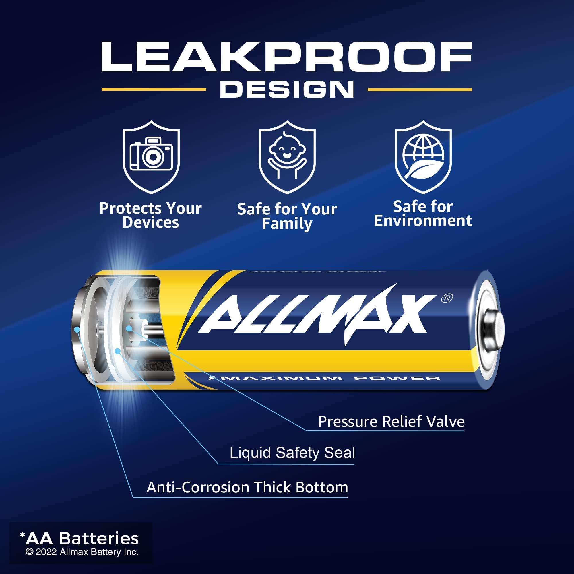 Allmax AA Maximum Power Alkaline Double A Batteries (100 Count) – Ultra Long-Lasting, Leakproof Design, 10-Year Shelf Life, Maximum Performance (1.5V) - Image 4