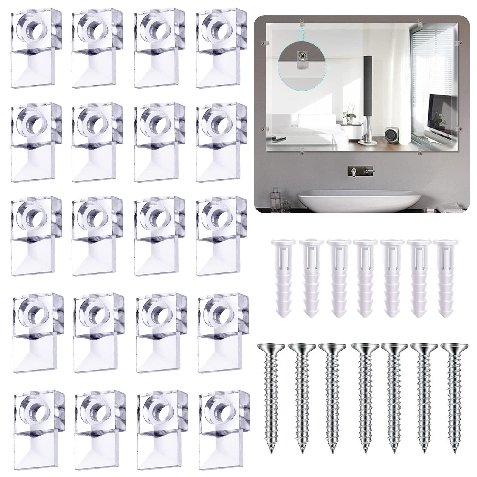 50piece Mirror Holder Clip Glass Crystal Clear Plastic Mirror Clip Fixing Clip Kit with Screws and Mirror Hanging Kit (Silver1)