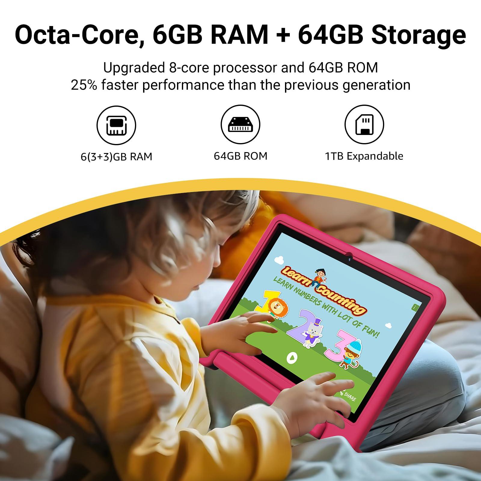 ApoloMedia Kids Tablet 10 inch, Upgraded Android 14 Tablet for Kids Ages 3-12, Octa-Core Tablets with Case, 64GB Storage(TF Expand 1TB), Pre-Installed Google Kids Space, Parental Control (Candy Pink) - Image 2