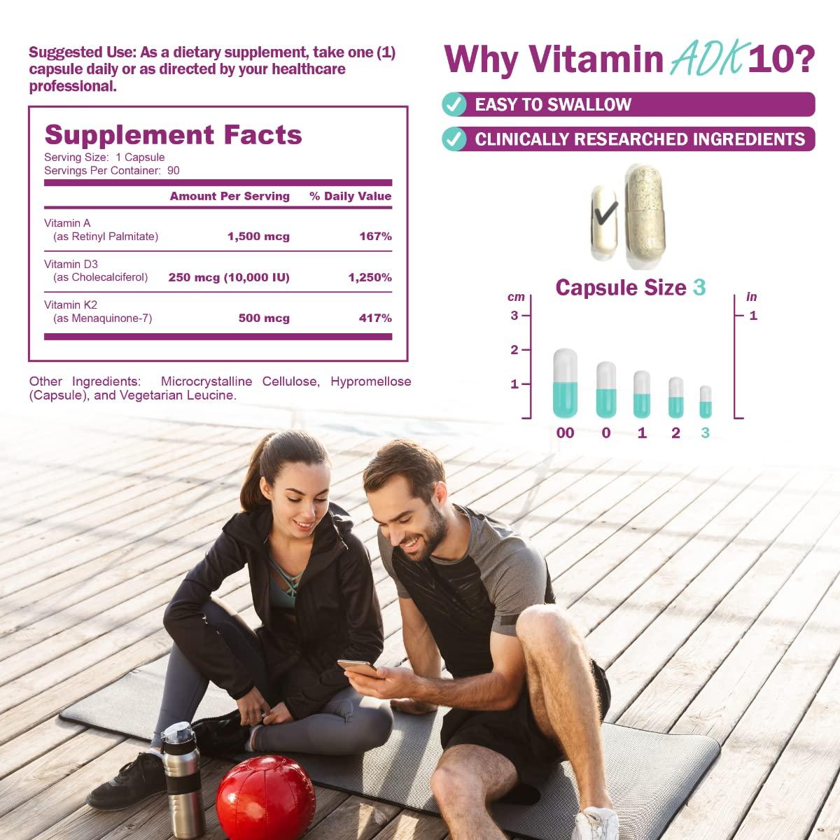 NatureGenX ADK 10 Supplement - Potent A, K2 & D3 Vitamin Supplement 10000 IU for Bone, Heart & Immune Support - 90 Count Easy-to-Swallow Vitamin ADK Supplement Capsules (3 Month Supply) - Image 4