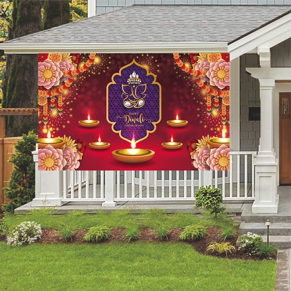 KYMY Happy Diwali Backdrop - 70.8x43.3in India Festival of Lights Banner for Party Decoration - Image 7