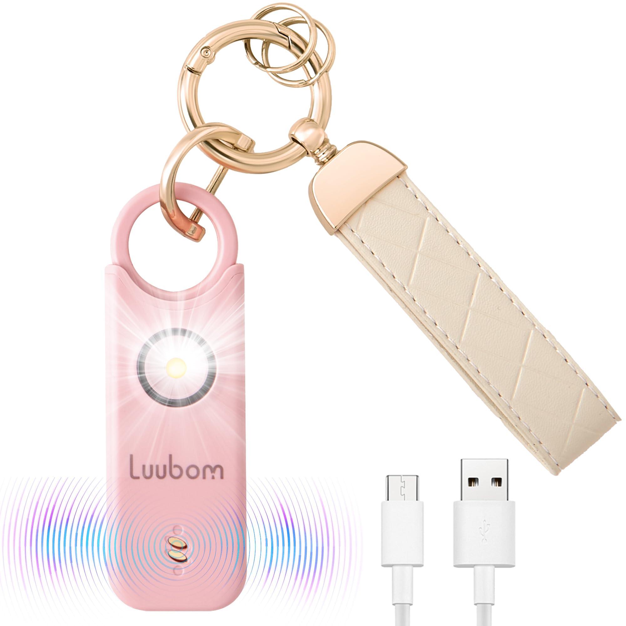 Luubom Rechargeable Personal Safety Alarm for Women with Keychain, SOS Strobe Light, Vibration Sensor Auto-Alarm, Self Defense Loud Siren 135dB for Kids Elderly, Pink