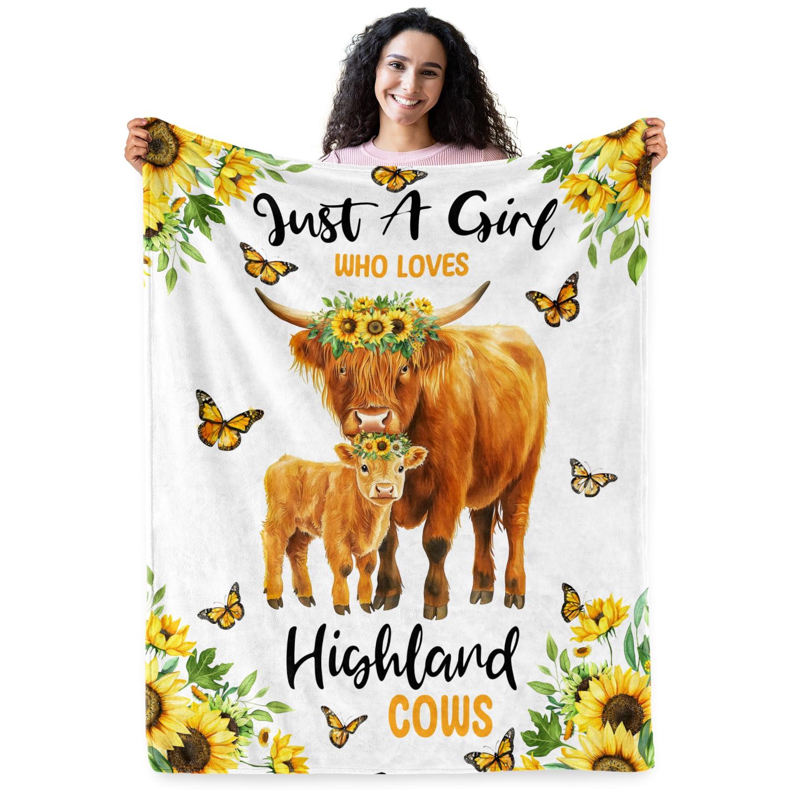 Levens Highland Cow Blanket Gifts Sunflower Cow Print Throw Blankets, Just A Girl Who Loves Highland Cows Soft Flannel Throw Gifts for Women Kids Adults Teens for Couch Sofa Bed Decor 60"X50" - Image 3