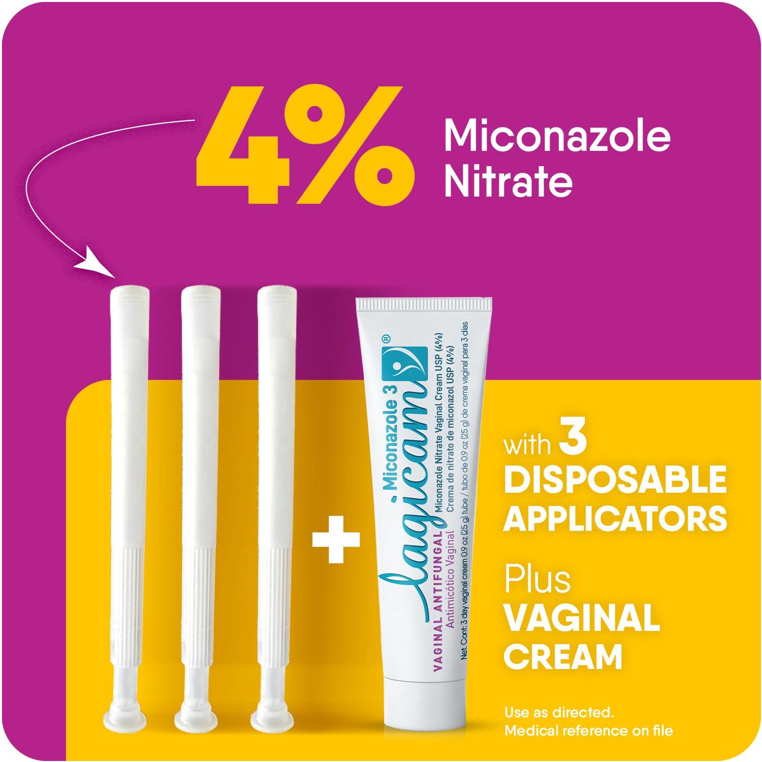 Lagicam 3 Day Vaginal Yeast Infection Treatment for Women, Start working on the 1st Day, Miconazole Nitrate, Antifungal Cream relieves Itching and Irritation, 3 Disposable Applicators & Cream (1 Pack) - Image 5
