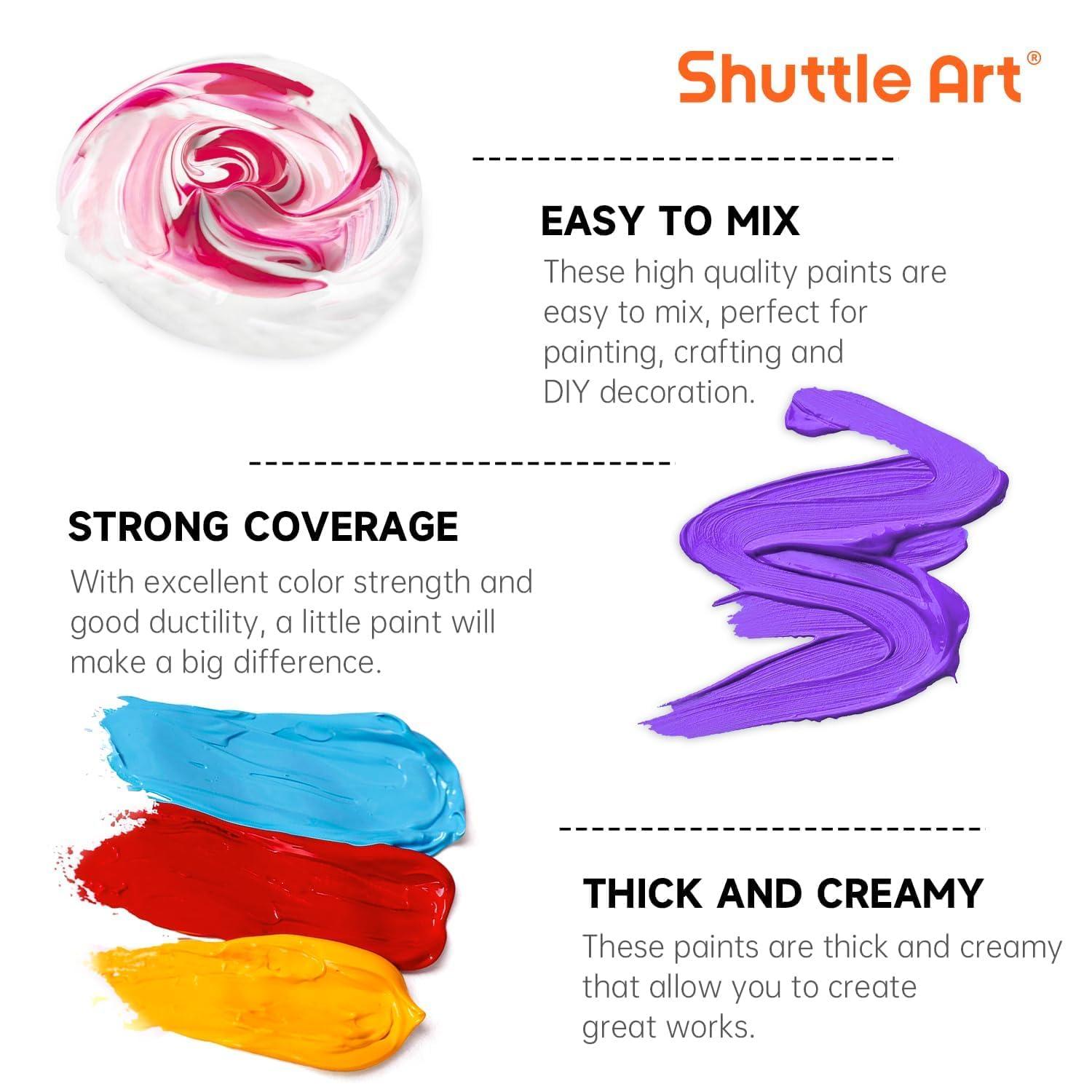 Shuttle Art 18 Colors Acrylic Paint Bottle Set (250ml/8.45oz), Rich Pigmented Bulk Painting Supplies for Artists, Beginners and Kids on Rocks Crafts Canvas Wood Ceramic - Image 5