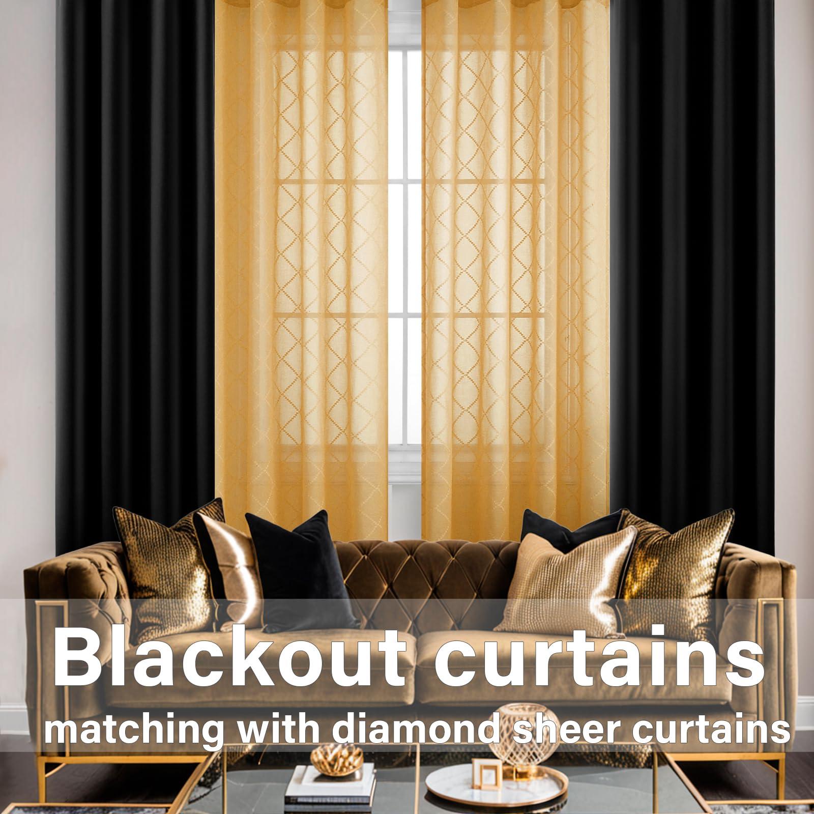 KOUFALL Gold Curtains for Living Room 84 Inches Long,Sheer Geometric Fancy Sheers Mid Century Modern Boho Curtains for Bedroom 2 Panels Set - Image 4