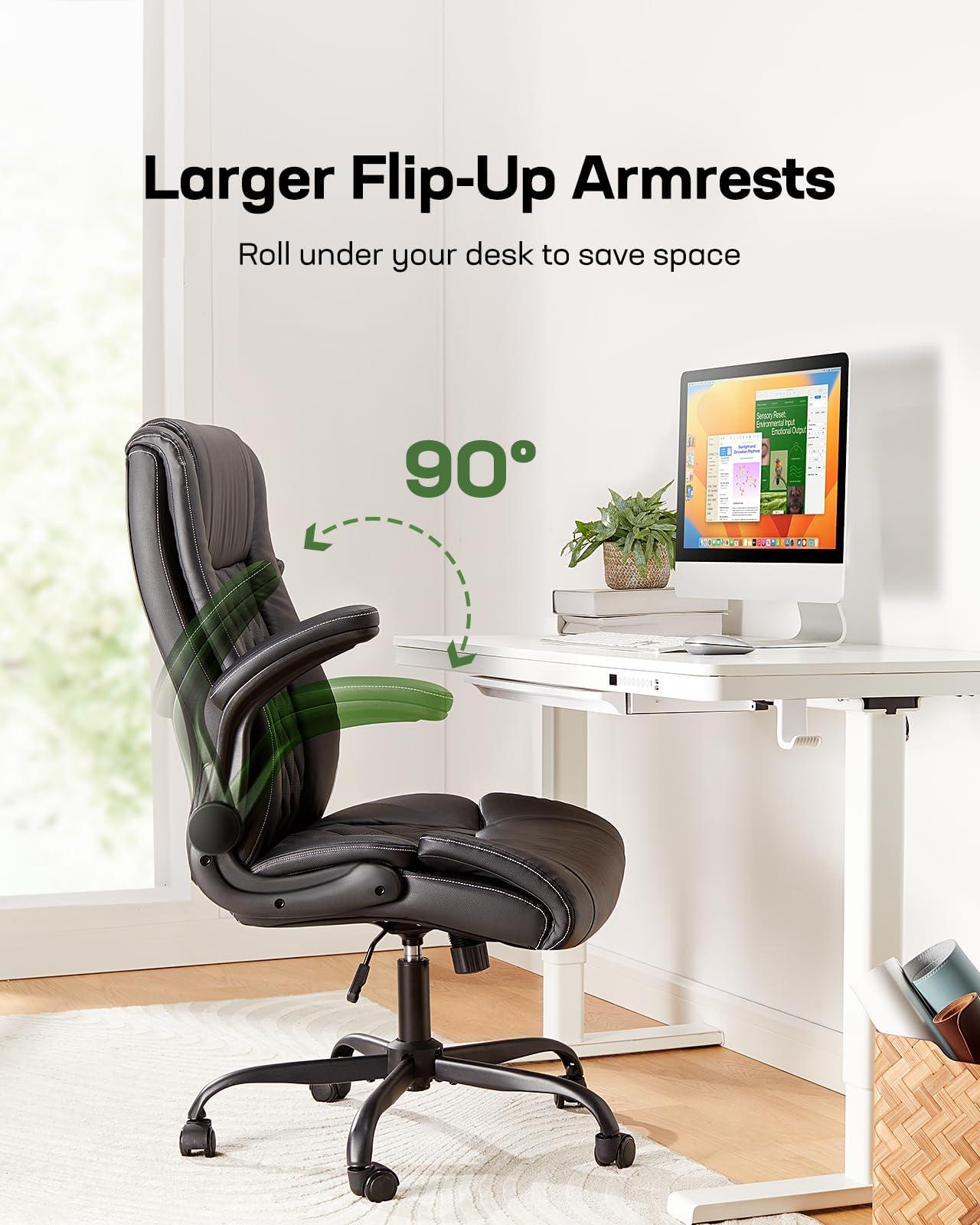 Marsail Executive Office Chair with Flip-up Armrests,PU Leather Ergonomic Desk Chair Height-Adjustable Swivel Rolling Computer Desk Chair,Black - Image 6