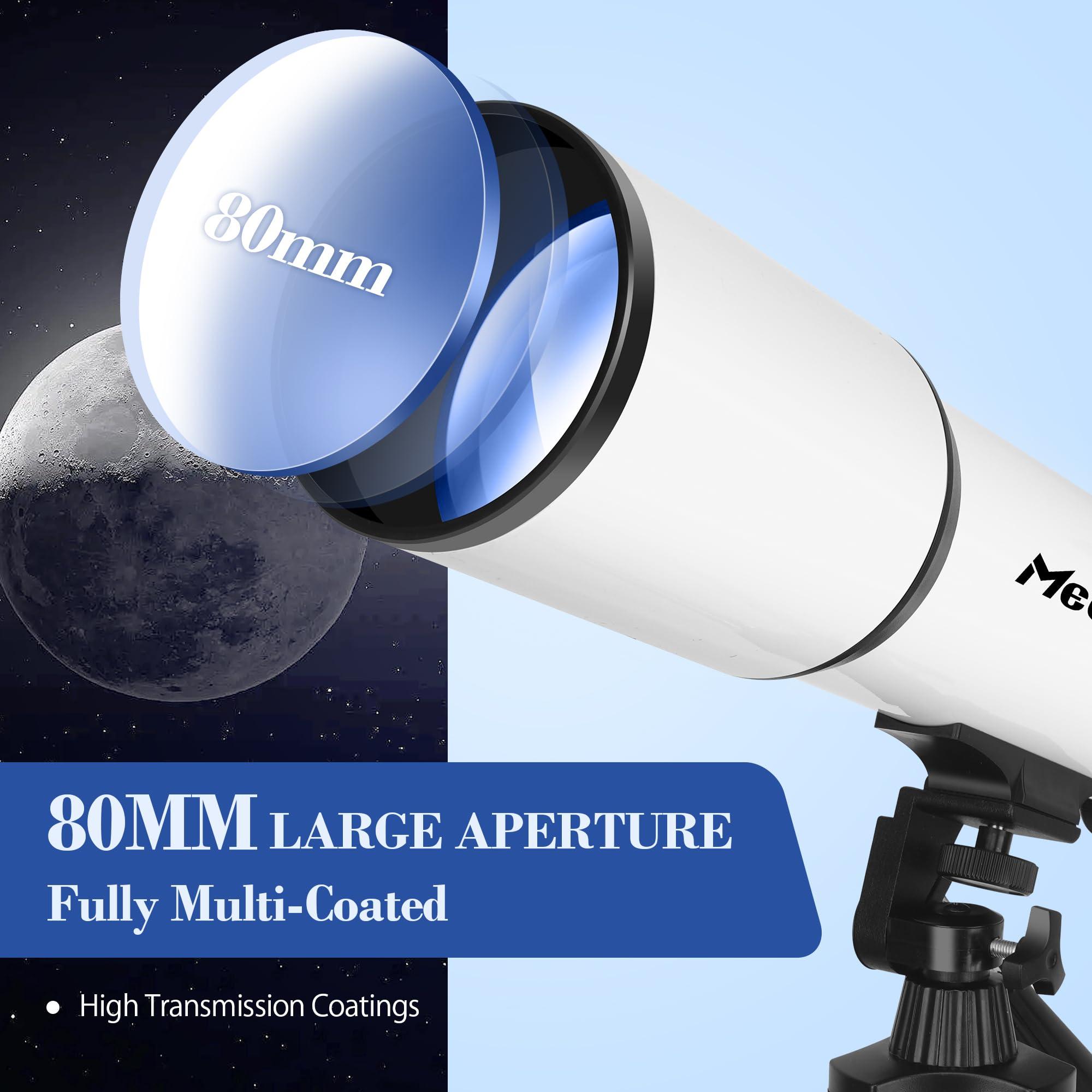 MEEZAA Telescope, Telescope for Adults High Powered, 80mm Aperture 600mm Portable Refractor Telescopes for Astronomy Beginners Fully Multi-Coated Optic High Transmission with Phone Adapter & Carry Bag - Image 2