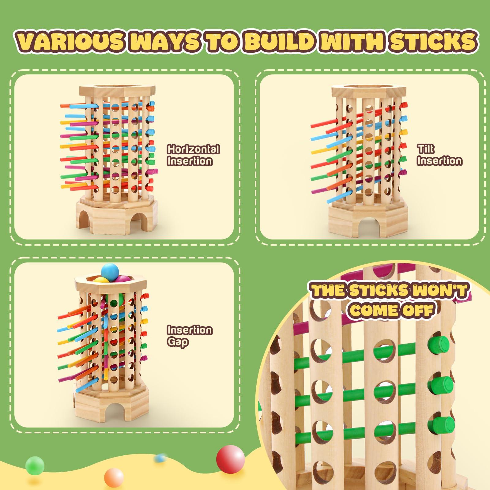 Montessori Wooden Board Game for Kids 3-6 Years - Educational Learning Toy with Colorful Sticks, Dice& Balls - Fine Motor Skills, Classic Tower Games for Family Night - Gift for Toddlers Boys Girls - Image 5