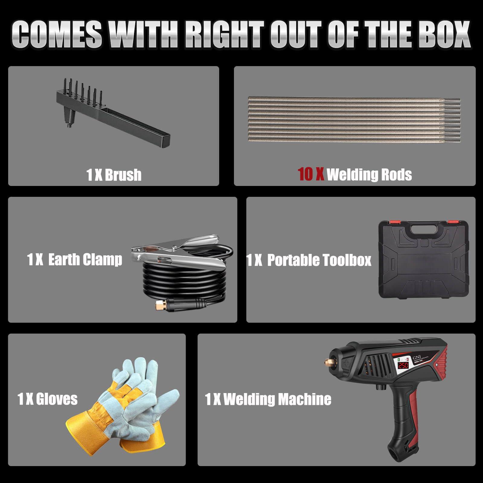 GNI Welding Machine Handheld, Portable Welder Machine 110V 250A with Toolbox, 10PCS Rods Stick Welder for 1/16"-1/8" Rod, IGBT Inverter LCD Digital Display Hand Held Welder with Arc Force Anti-stick - Image 7