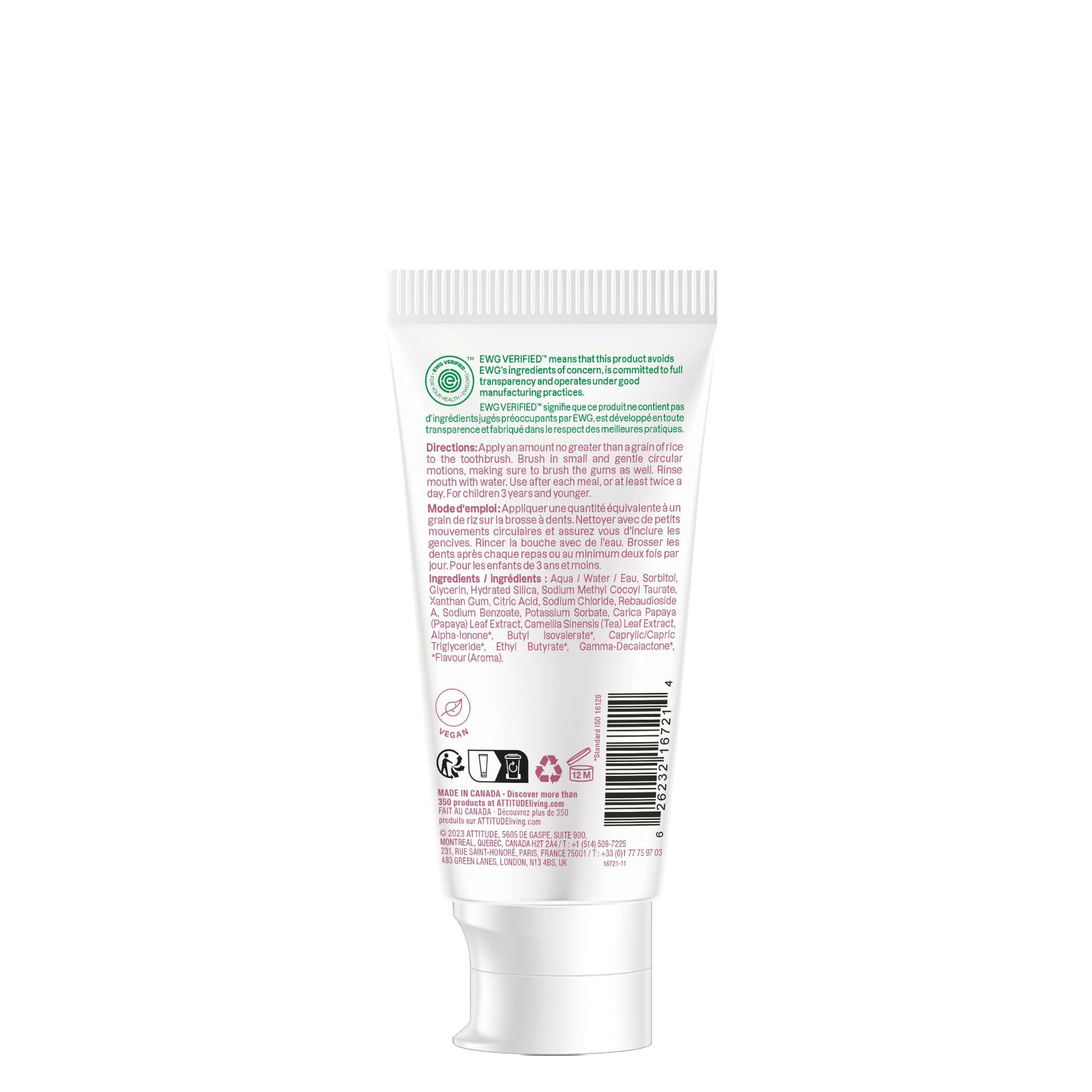 Attitude Baby and Child Fluoride-Free Training Toothpaste, EWG Verified, Naturally Derived Ingredients, Vegan, Strawberry, 2.6 Oz - Image 7