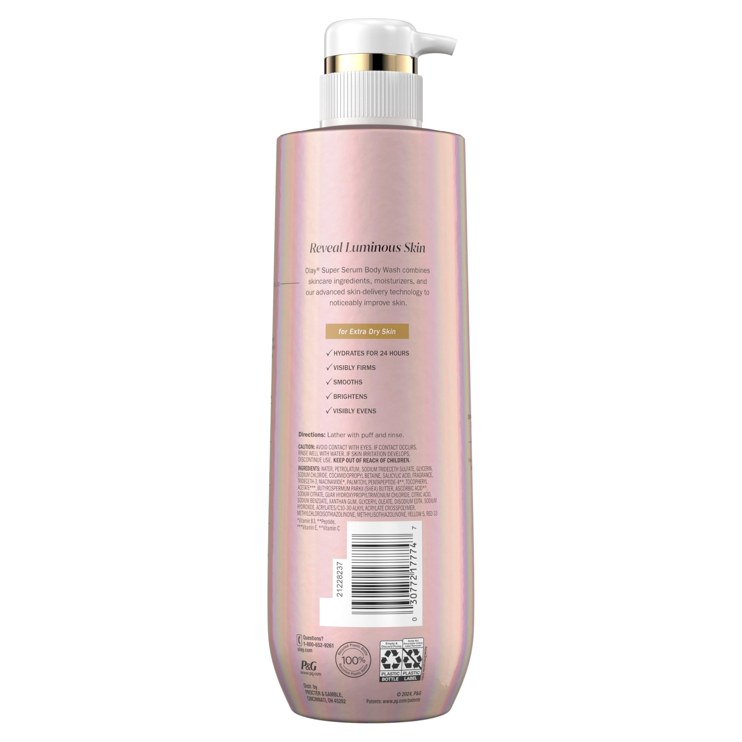 Olay Super Serum Body Wash for Extra Dry Skin, 24hr Long Lasting Hydration, 5+ Ingredient Serum Complex for Bright Even Firm Luminous Skin, 18.5 fl oz - Image 14